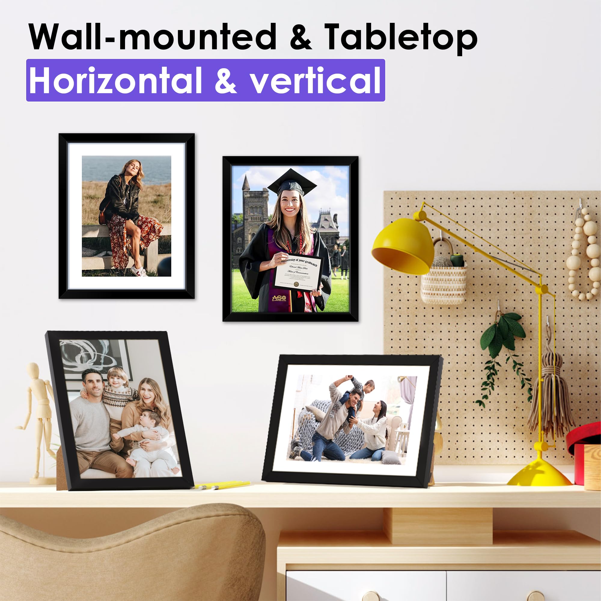 NEXCOVER 8x10 Picture Frame Black 4PK, 8 x 10 Photo Frame with Shatterproof HD Plexiglass, Picture Frames Collage for photos 5x7