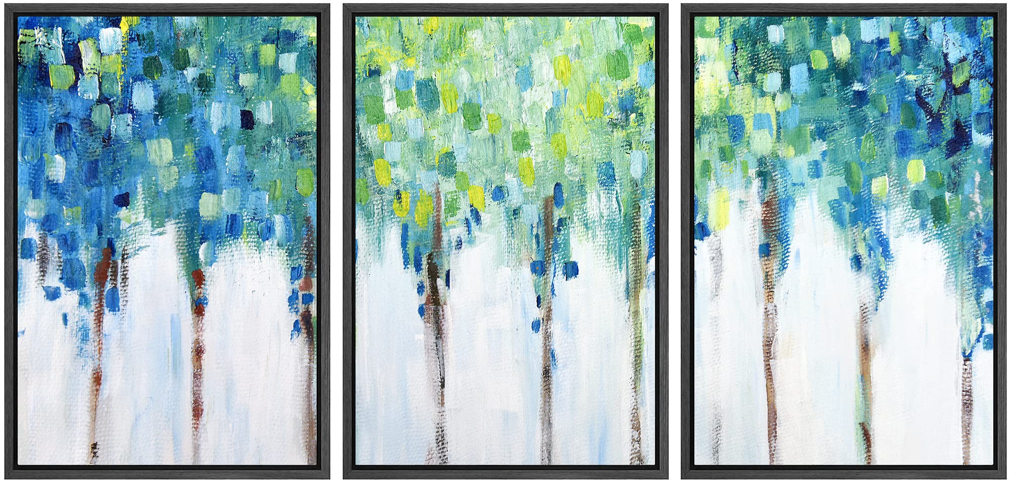 Signwin Framed Canvas Print Wall Art Set Blue Floral Pastel Fence Wilderness Plants Illustrations Modern Art Farmhouse/Country L