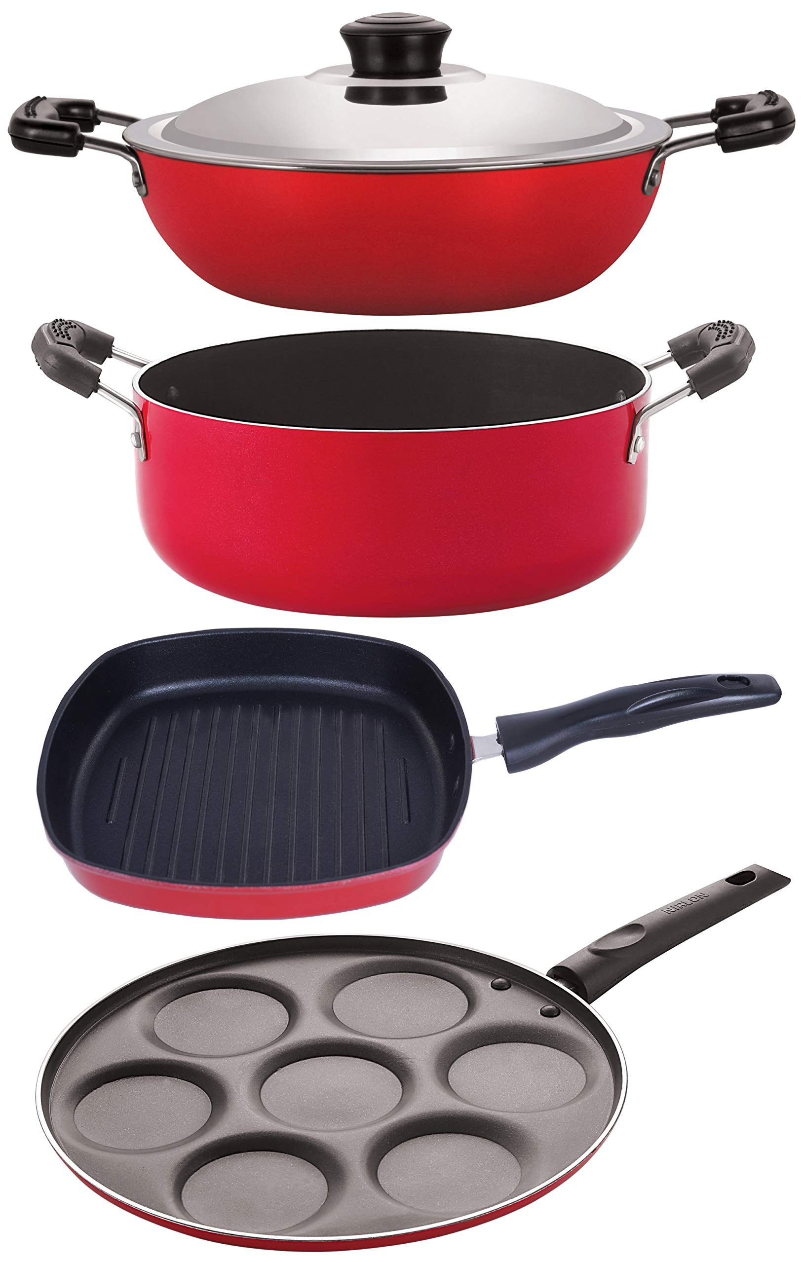 Nirlon Kitchen Accessories For Cooking Non Stick Aluminium Cookware Set Of 4Pices (Dkd(B)_Up7_Gp24.5_Cs24)