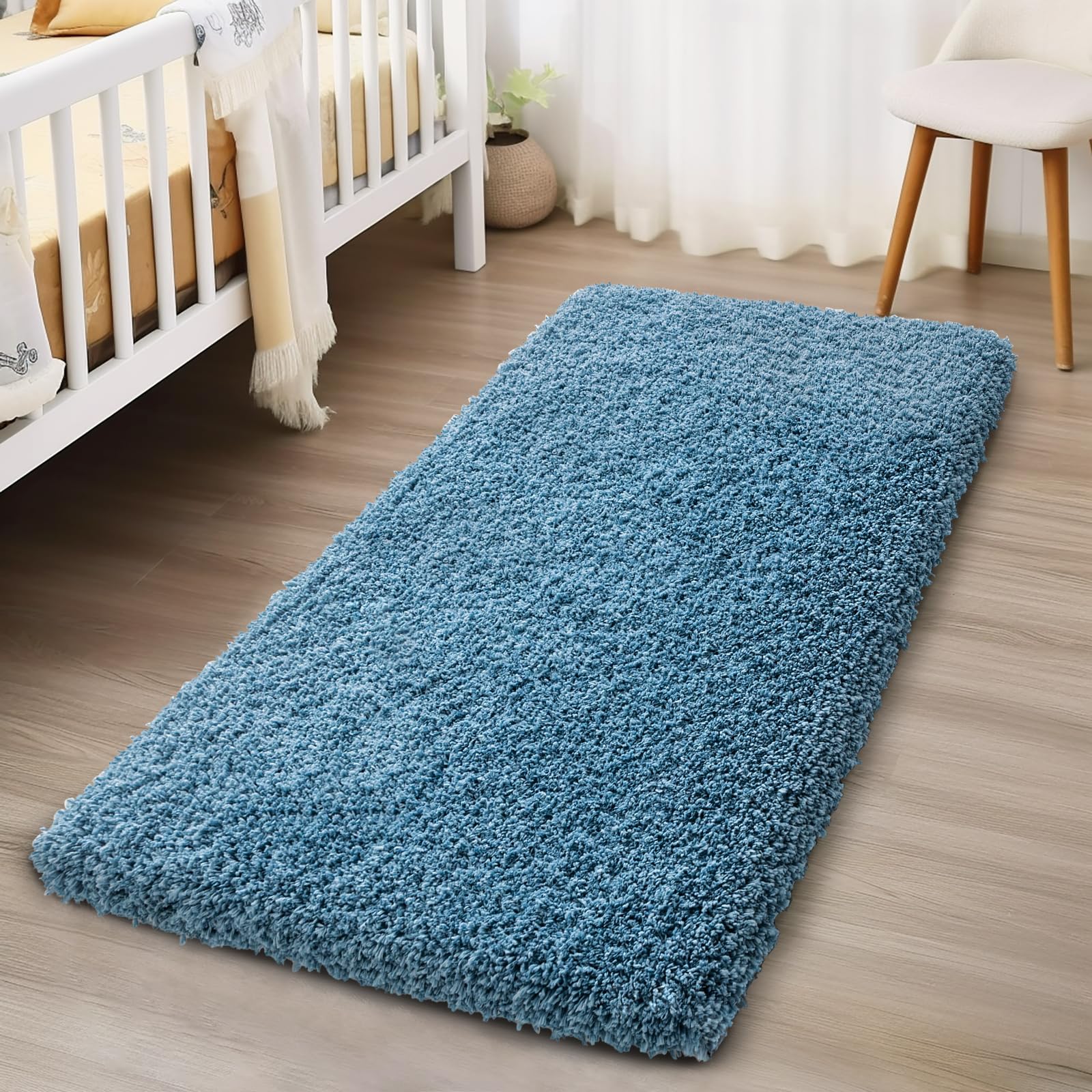 Ilango Blue Bathroom Rugs Mats Super Absorbent, Washable Bath Mat Non Slip For Floor, Thick Plush Shaggy Bath Rug With Rubber Bo