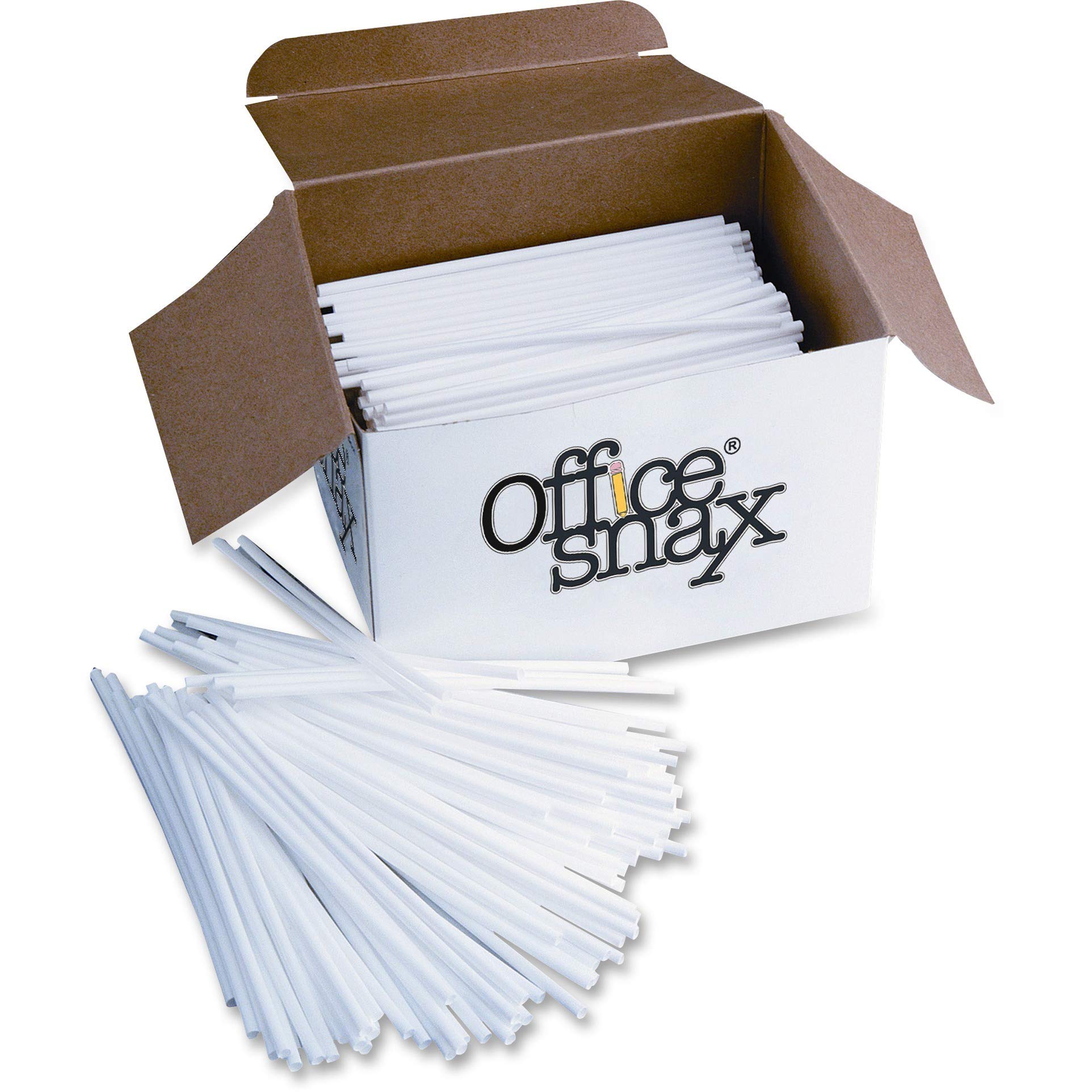 Office Snax Str5 Plastic Stir Sticks, 5'', Plastic, White (Box Of 1000)