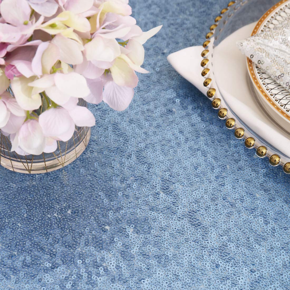 Eternal Beauty Baby Blue 72'' Round Sequin Tablecloth- Sparkly Sequin Overlay For Wedding Party/Dessert Table/Christmas Decorati