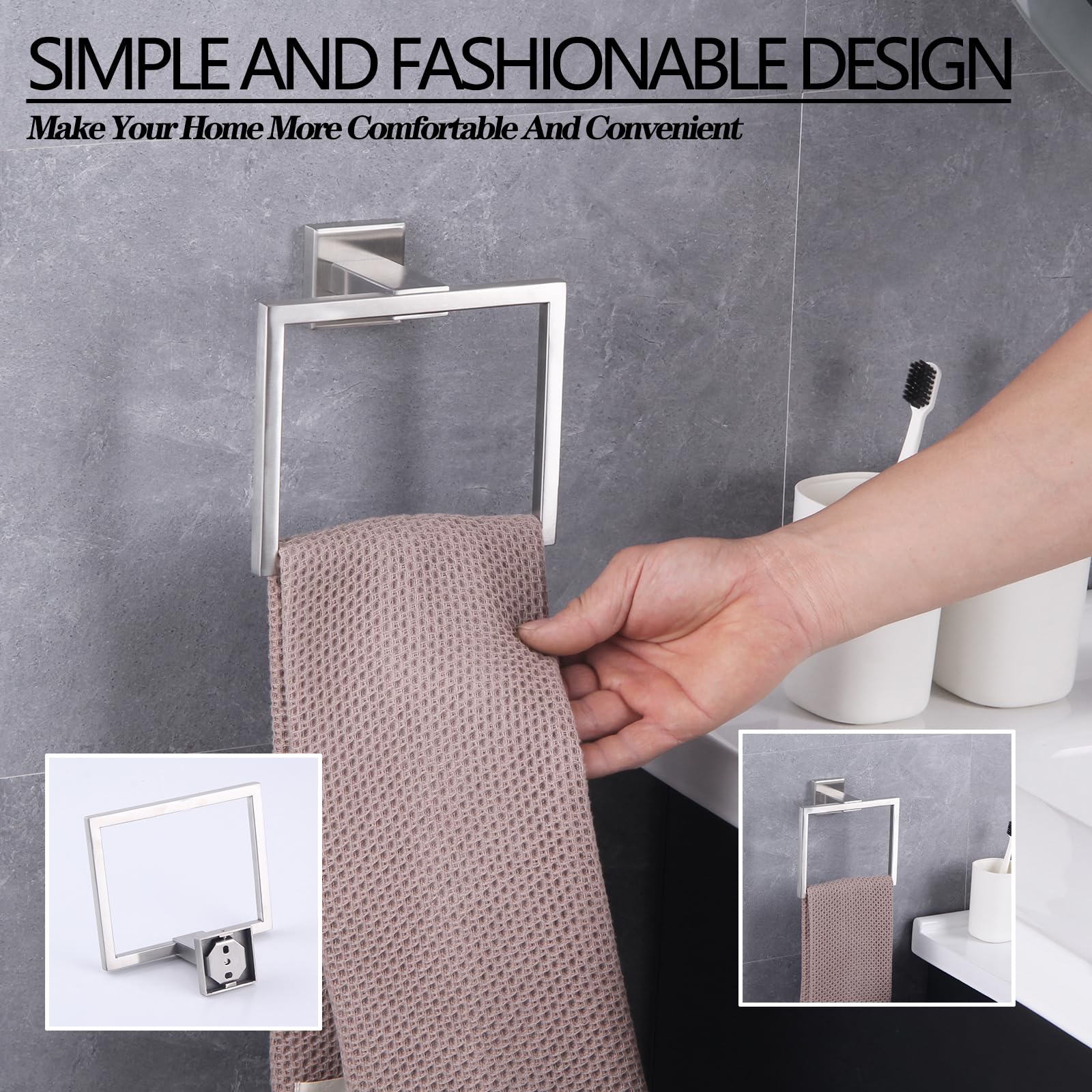 GERZWY Bath Towel Holder SUS304 Stainless Steel Towel Hanger Towel Ring for Bathroom Lavatory Wall Mount Contemporary Style  Brushed Finish JG1906-LS