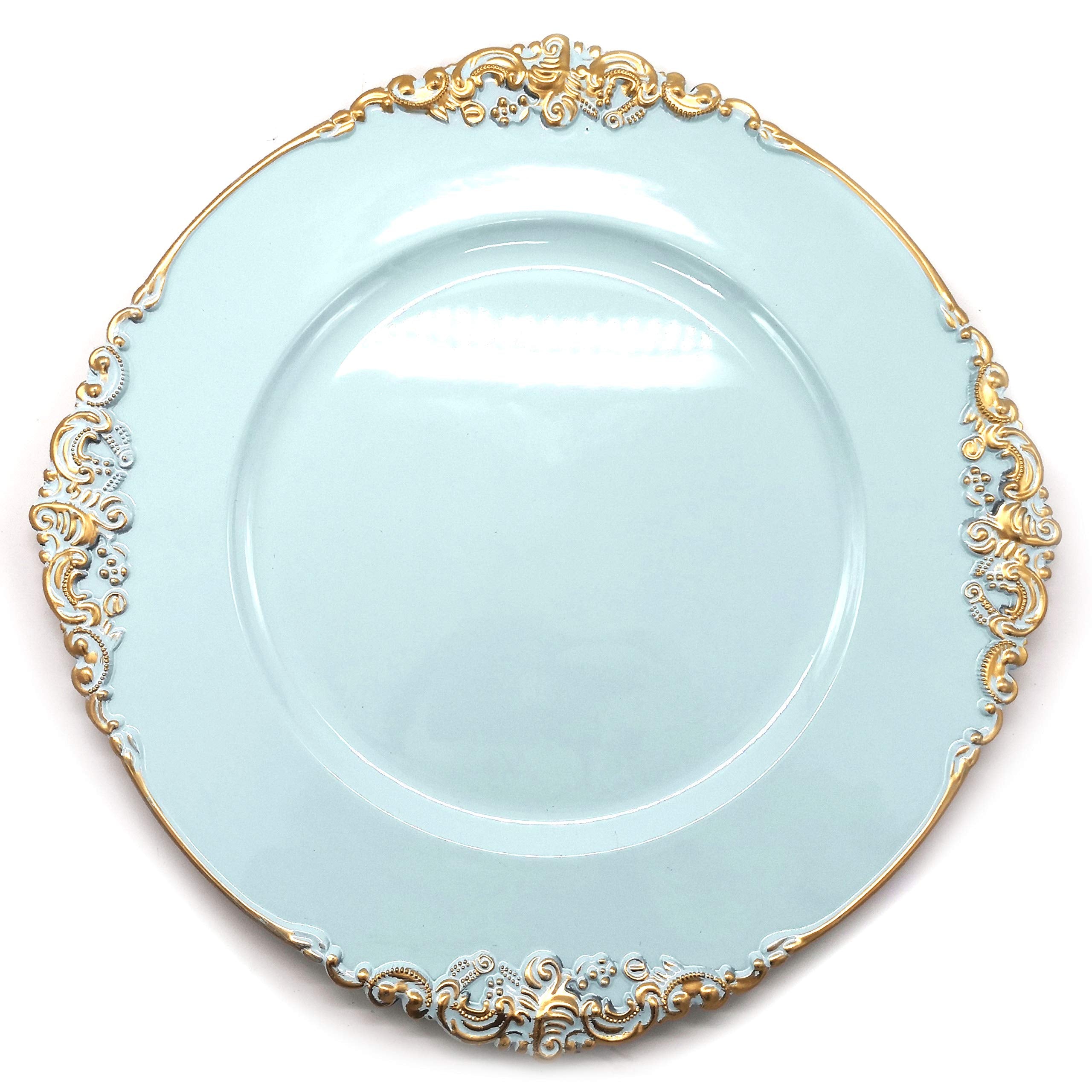 Allgala 13-Inch 48-Pack Case Lot Heavy Quality Round Charger Plates-Floral Light Blue-Hd80844