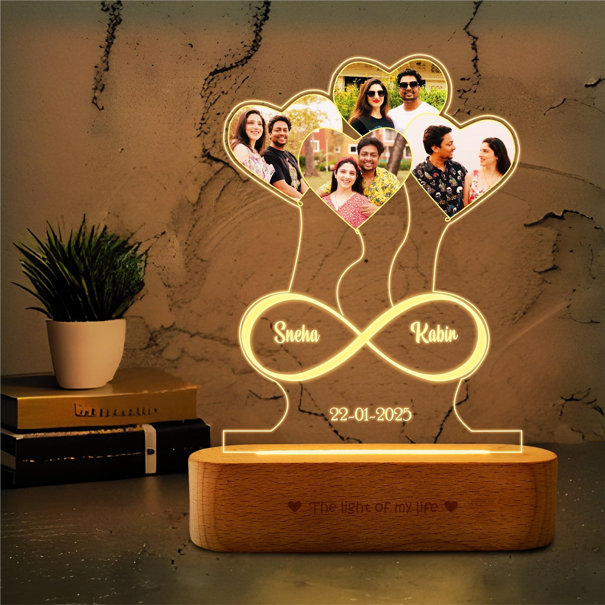 Zoci Voci Anniversary Gift Personalized 3D Illusion Heart Lamp | Engraved Night Lamps For Special Occasions Unique Gift For Wife