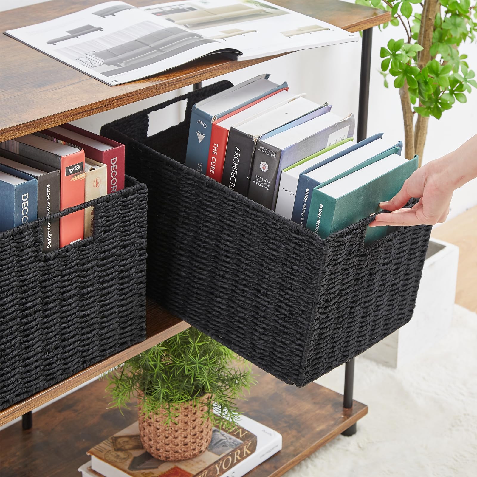 Vagusicc Wicker Storage Basket, Set of 2 Hand-Woven Paper Rope Wicker Basket, Small Storage Baskets for Organizing Toilet Paper