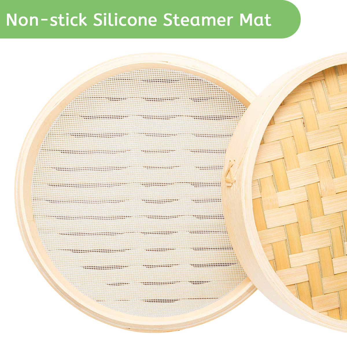 Coitak 12 Inch 5Pcs Non Stick Silicone Steamer Liners, Mesh Mat Pad Steamed Buns Dumplings Baking Pastry Dim Sum Mesh