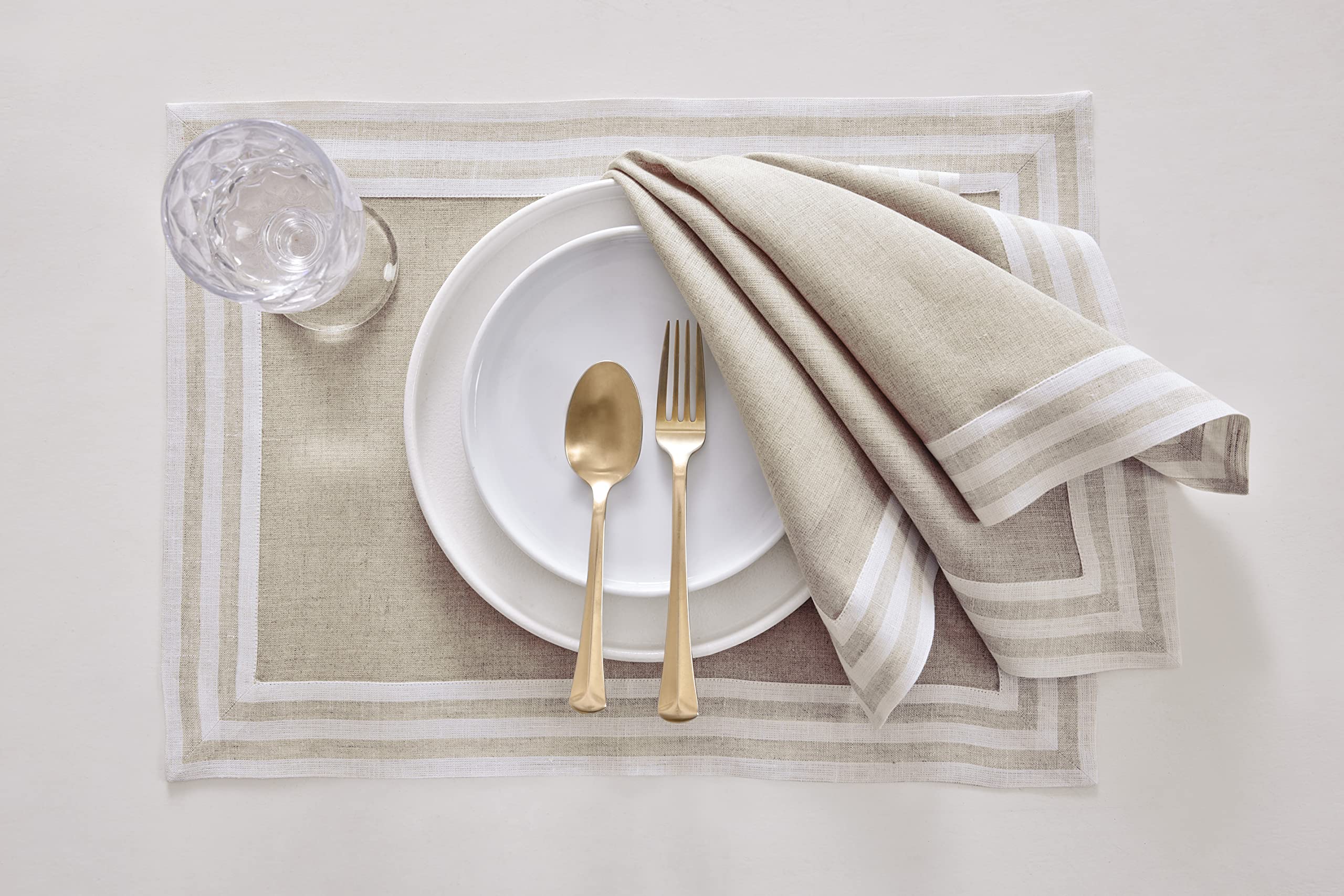 Solino Home Linen Placemats Set Of 4-100% Pure Linen Cloth Fabric Placemats Flax - 19'' L X 14'' W Inch Washable Dining Place Ma