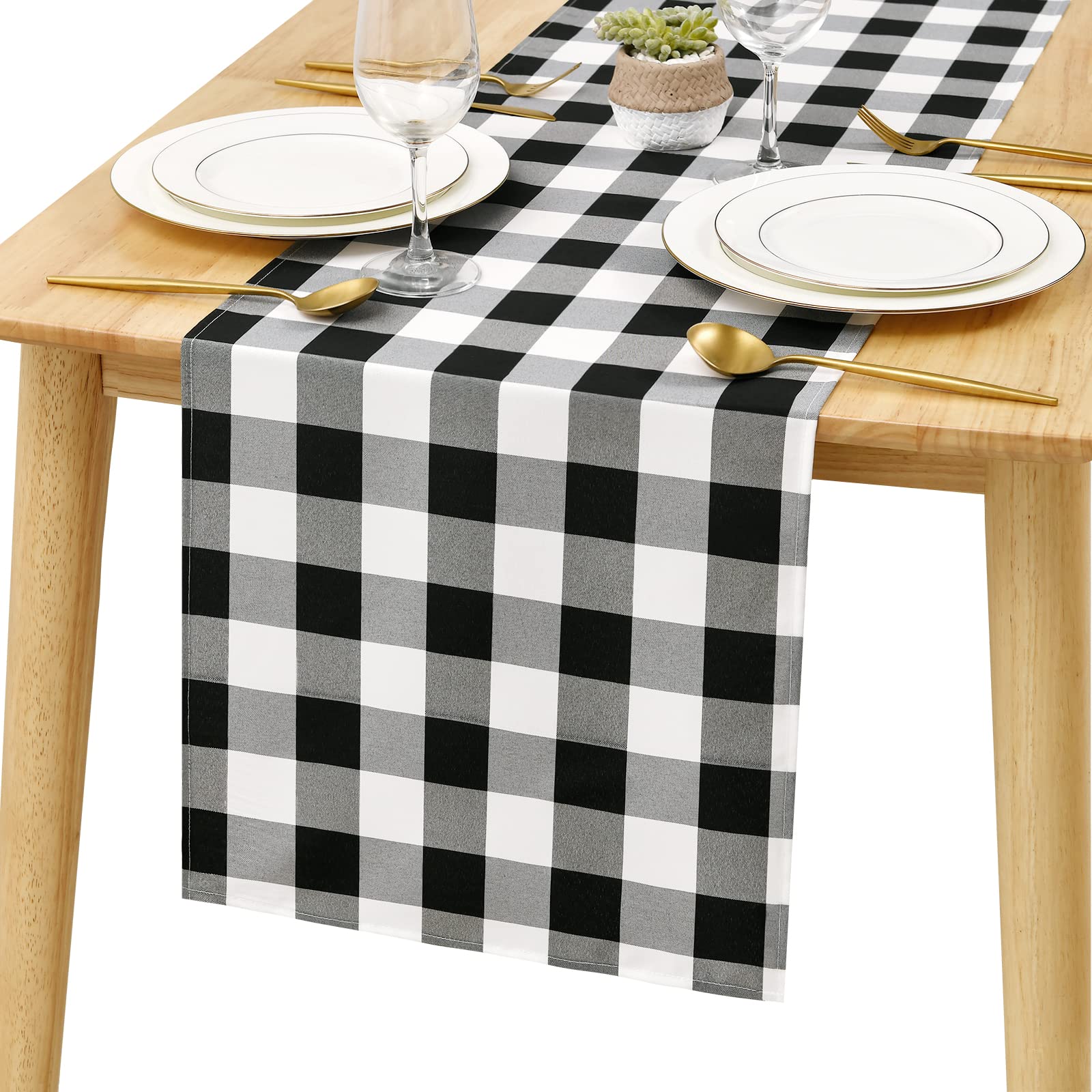Hiasan Buffalo Plaid Table Runner, Classic Farmhouse Black And White Tabletop Collection, Waterproof Table Runner For Kitchen Di
