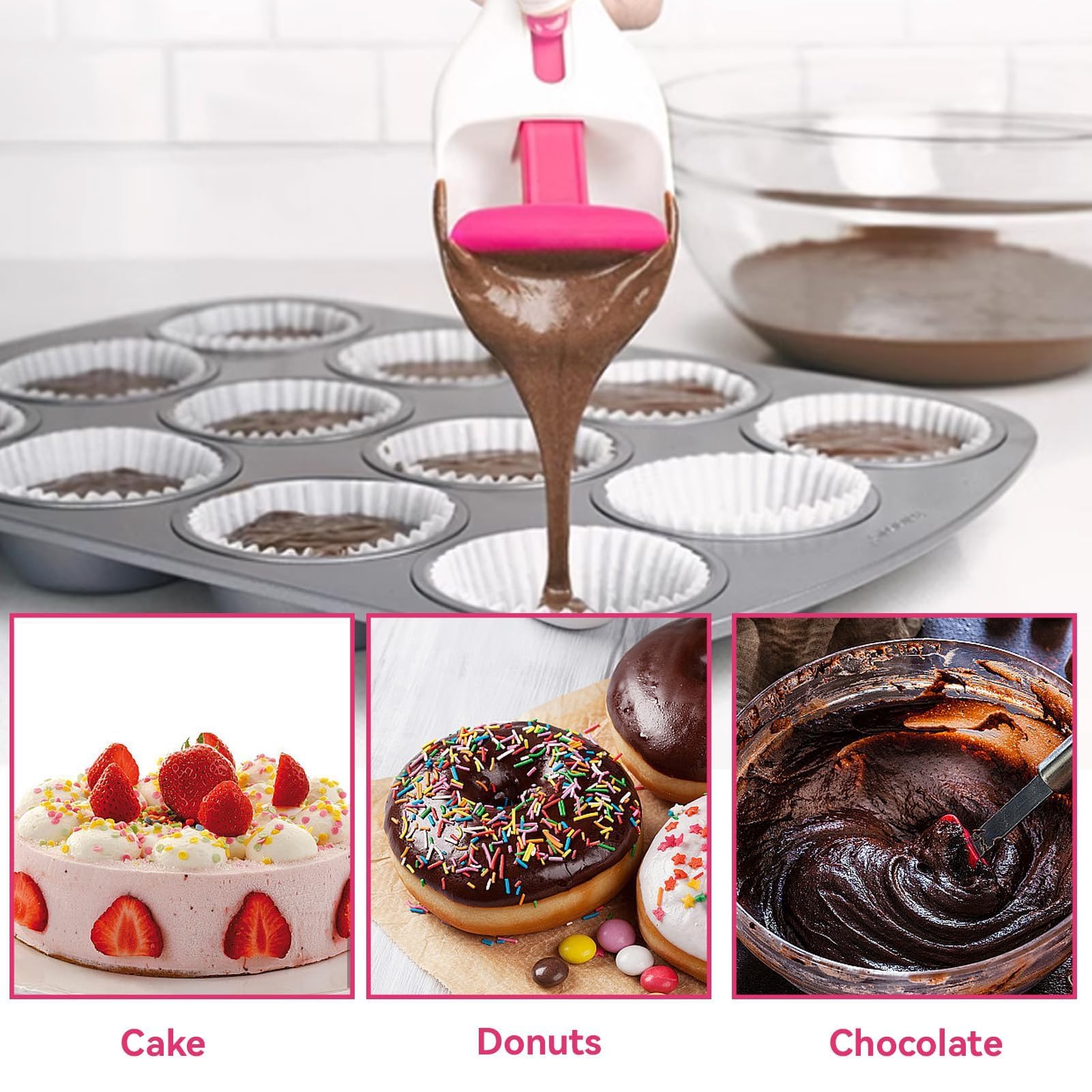 2Pcs Cupcake Batter Scoop, Pancake Batter Dispenser, Cupcake Scoop Cake Batter Dispensing Spoon, One Touch Slide Button Cake Pas
