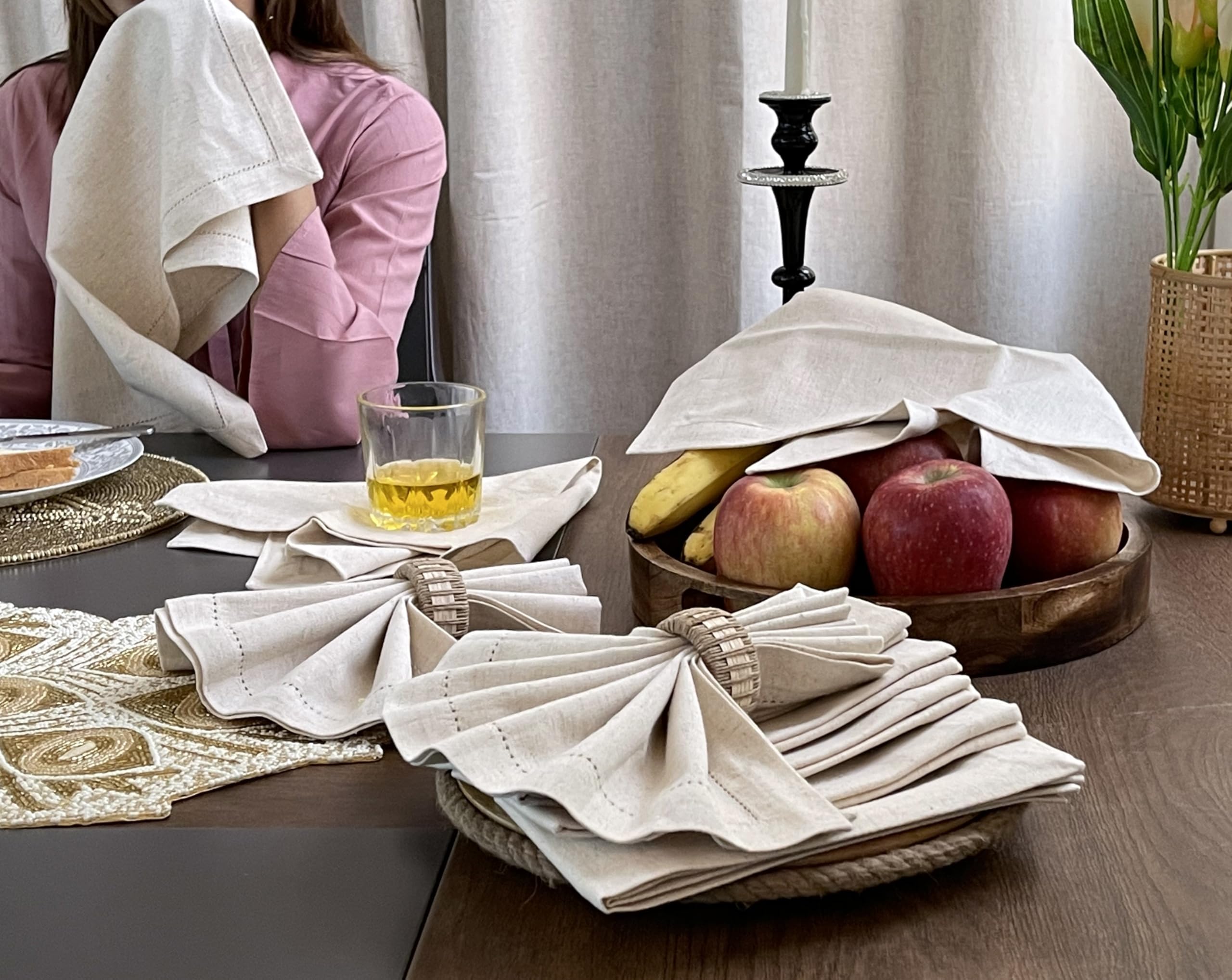 Linen Flax Cotton Cloth Dinner Napkin 18X18 Natural With Hemstitched, Wedding Napkins, Cocktails Napkins, Fabric Napkins, Cotton