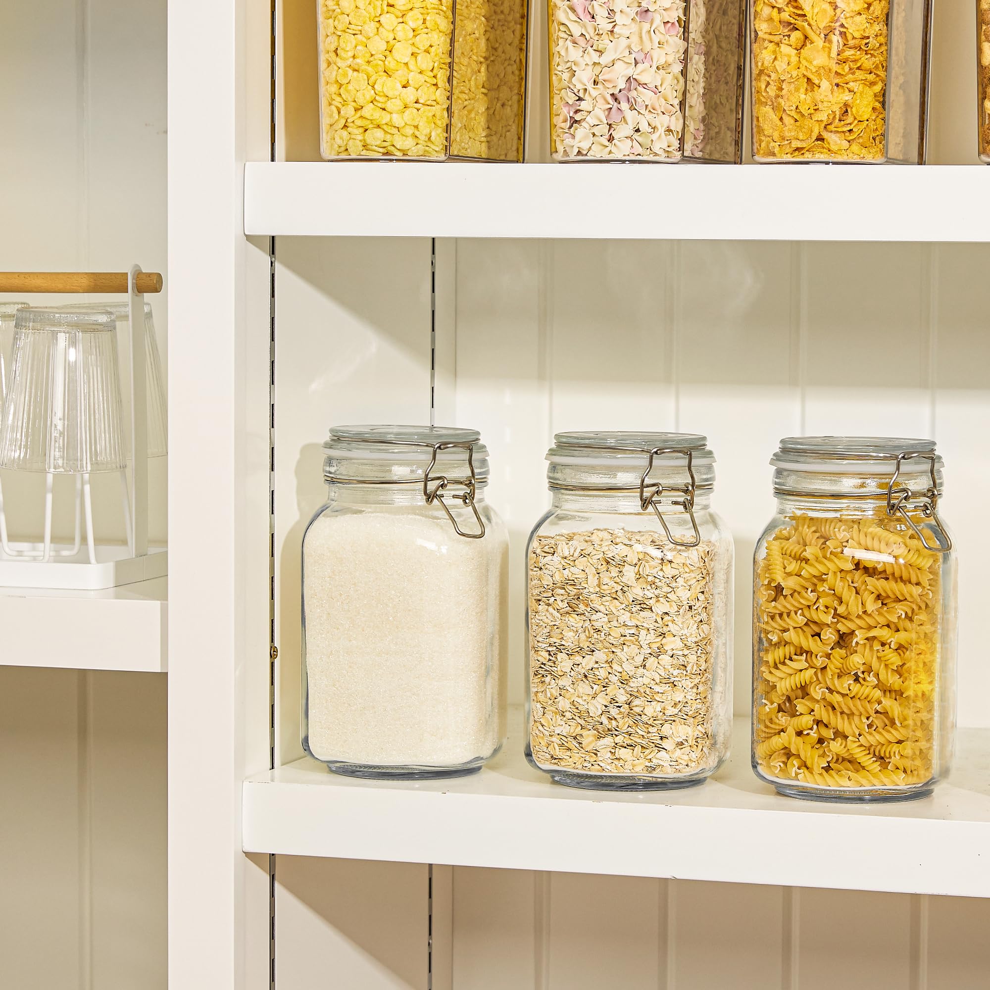 Chefstory 50Oz Airtight Glass Jars With Lids, 3 Pcs Food Storage Canister For Kitchen & Pantry Organization, Square Mason Jar Co