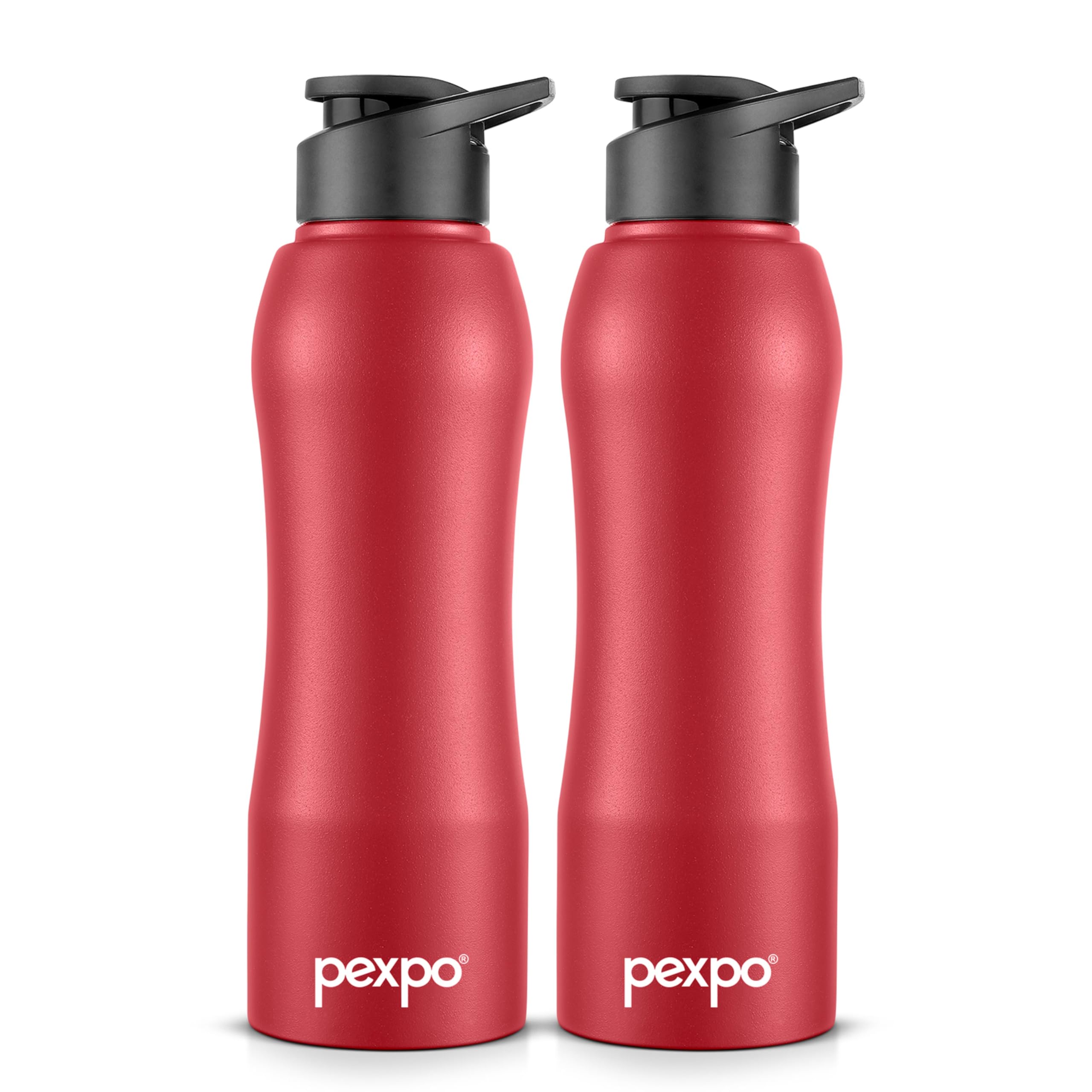 Pexpo Bistro Isi Certified Stainless Steel Fridge Cooling/Sports Sipper Water Bottle 1 Litre, Black, Pack Of 2|Single Wall|Easy 