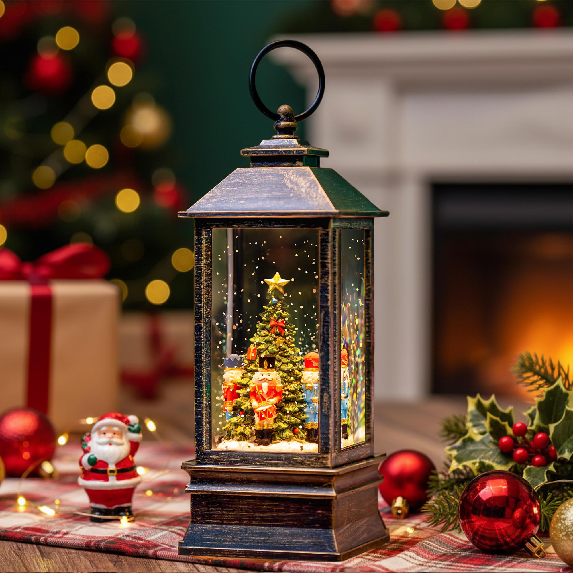 Christmas Snow Globe Water Lantern with Nutcracker Scene Battery Operated or USB Powered Musical Lighted Holiday Decoration for 