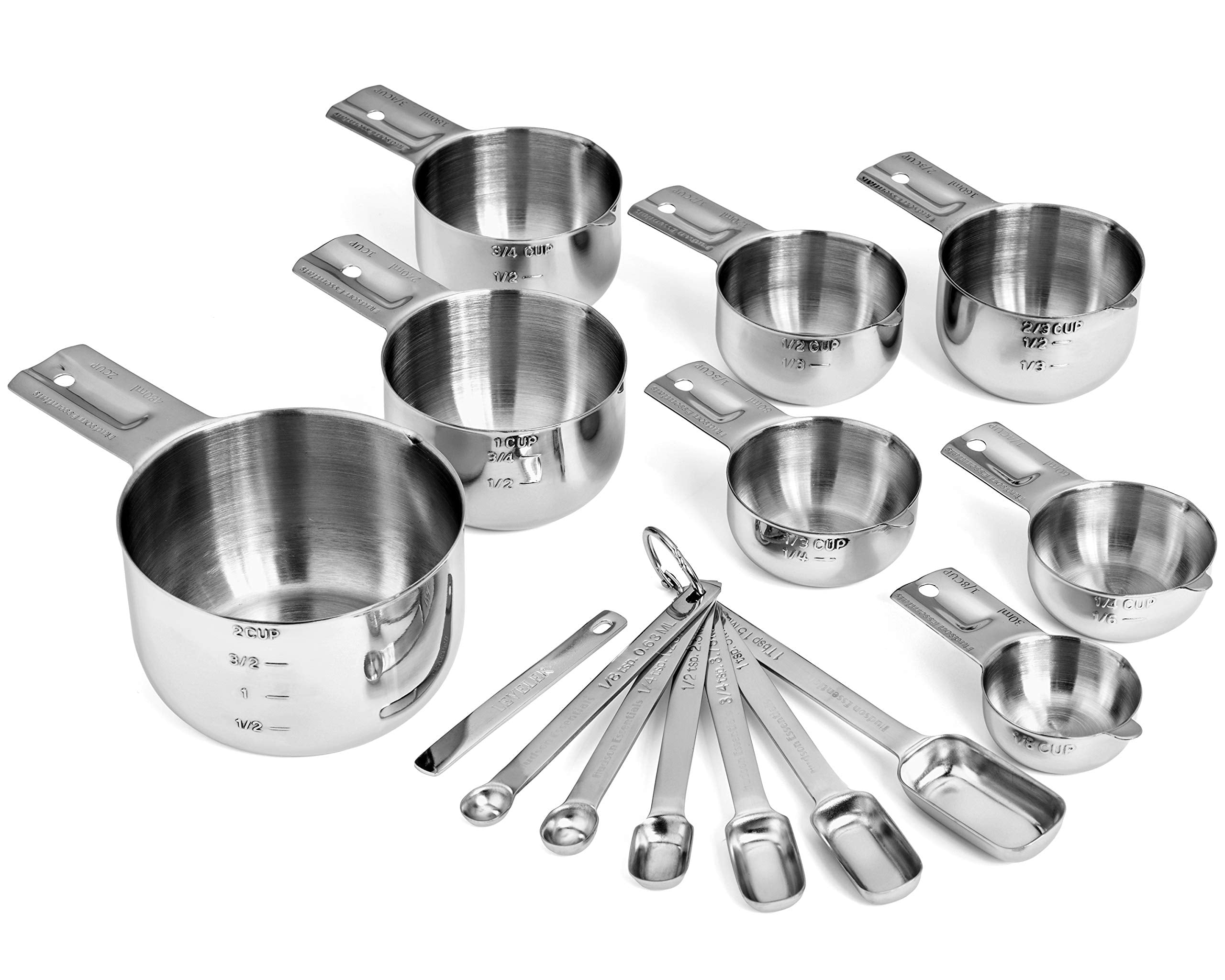 Hudson Essentials Stainless Steel Measuring Cups & Spoons Set - 15 Piece Set, Durable Kitchen Utensils, Model HE-MCSET-15