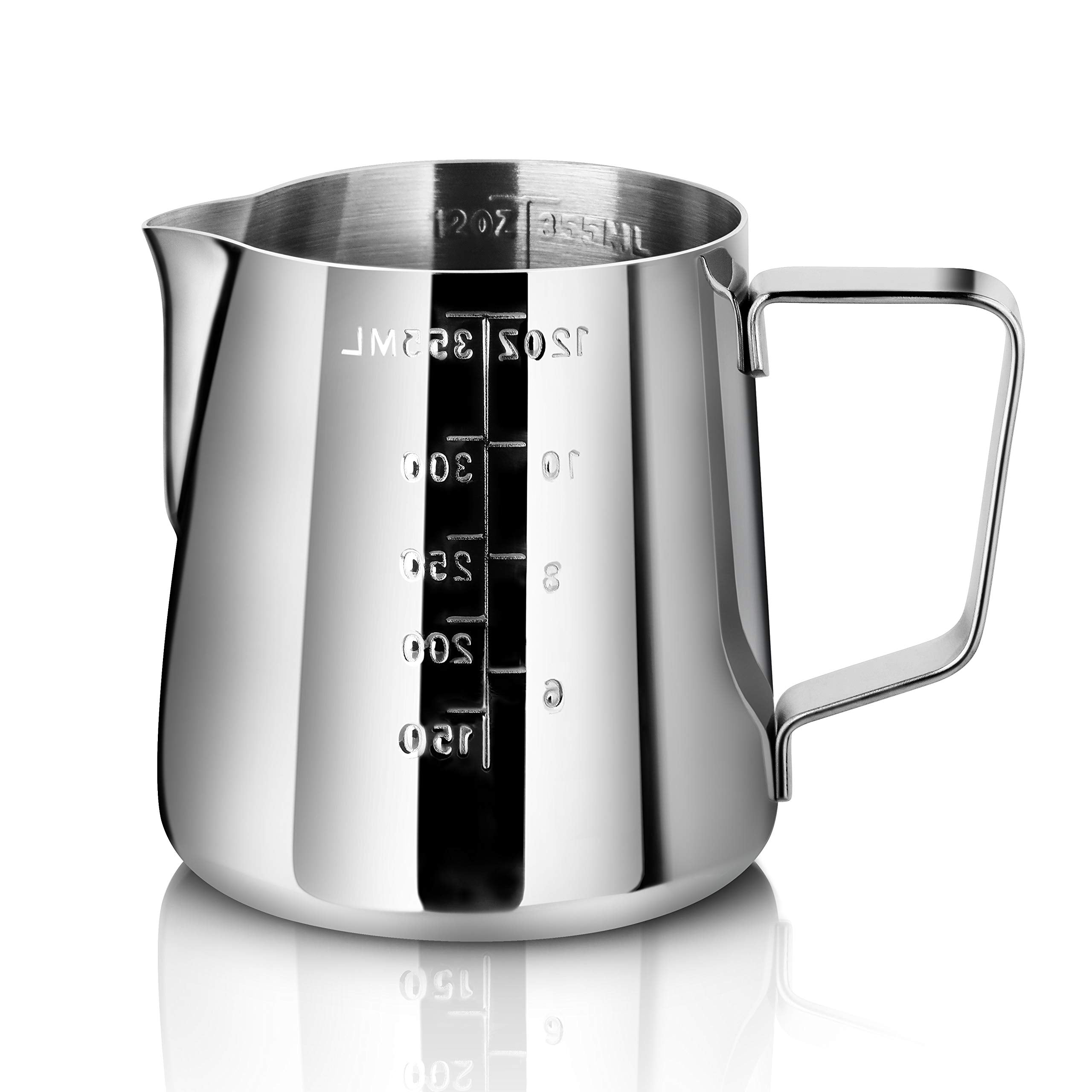 New Star Foodservice 28805 Commercial Grade Stainless Steel 18/8 Frothing Pitcher, 12-Ounce With Measurement Scale