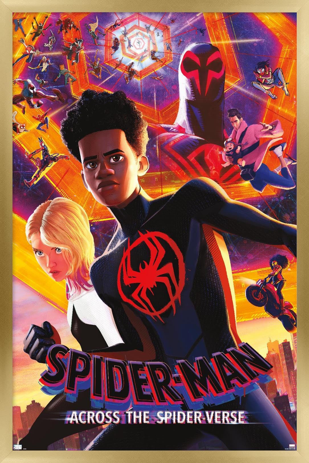 Trends International Marvel Spider-Man: Across The Spider-Verse - Group One Sheet Wall Poster, 14.72'' X 22.37'', Gold Framed Ve