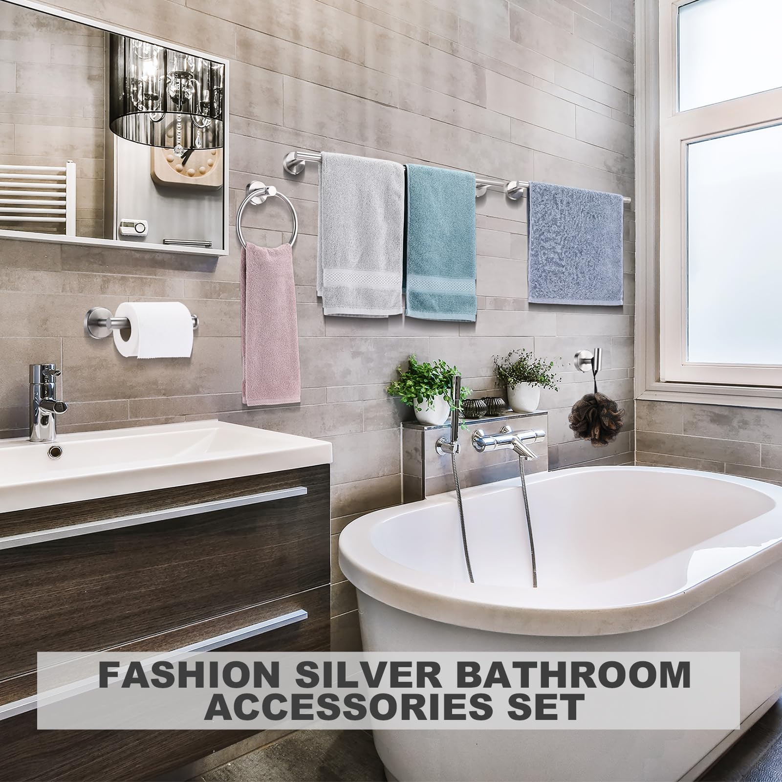Gisafai 30 Pcs Bathroom Hardware Set, 23.6 Inch Brushed Towel Bar Ring Toilet Paper Holder Robe Towel Hook, Sus304 Stainless Ste