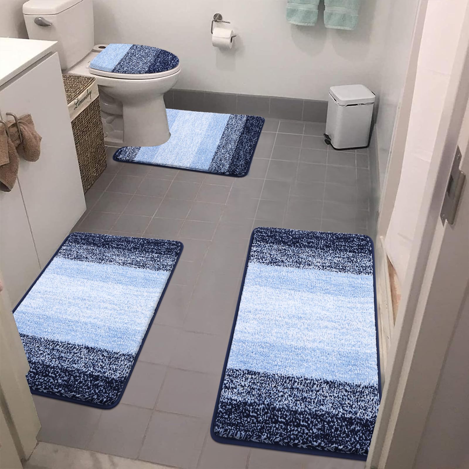 Bsmathom Bath Rug Set 4 Piece With Toilet Lid Cover And Rug Set, Absorbent Bath Rugs Non Slip Washable, Soft Shaggy Machine Wash