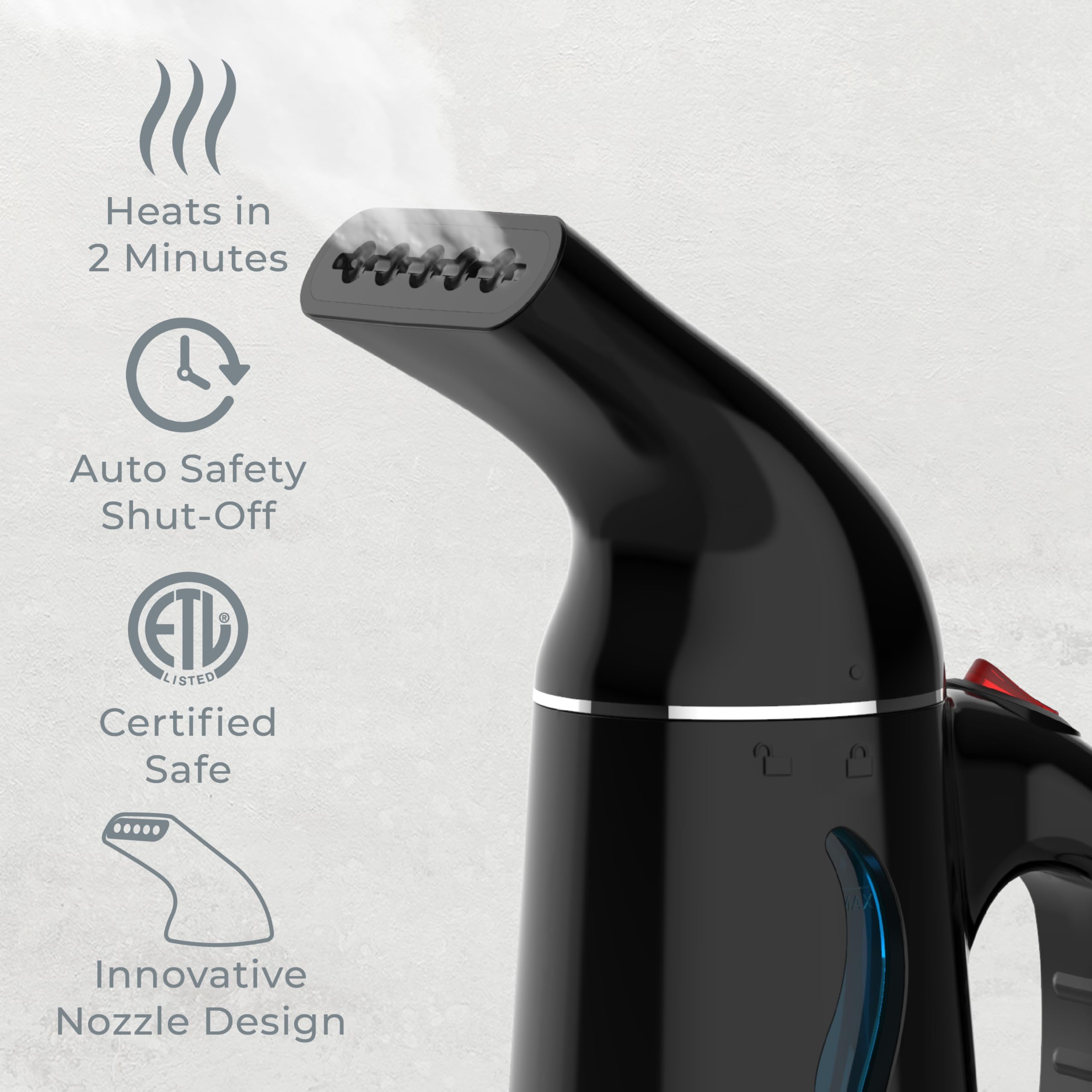 Pure Enrichment PureSteam Portable Fabric Steamer - Handheld, Fast-Heating, Auto Shut-Off, Black, 1 Count, Model PEMINISTM-B