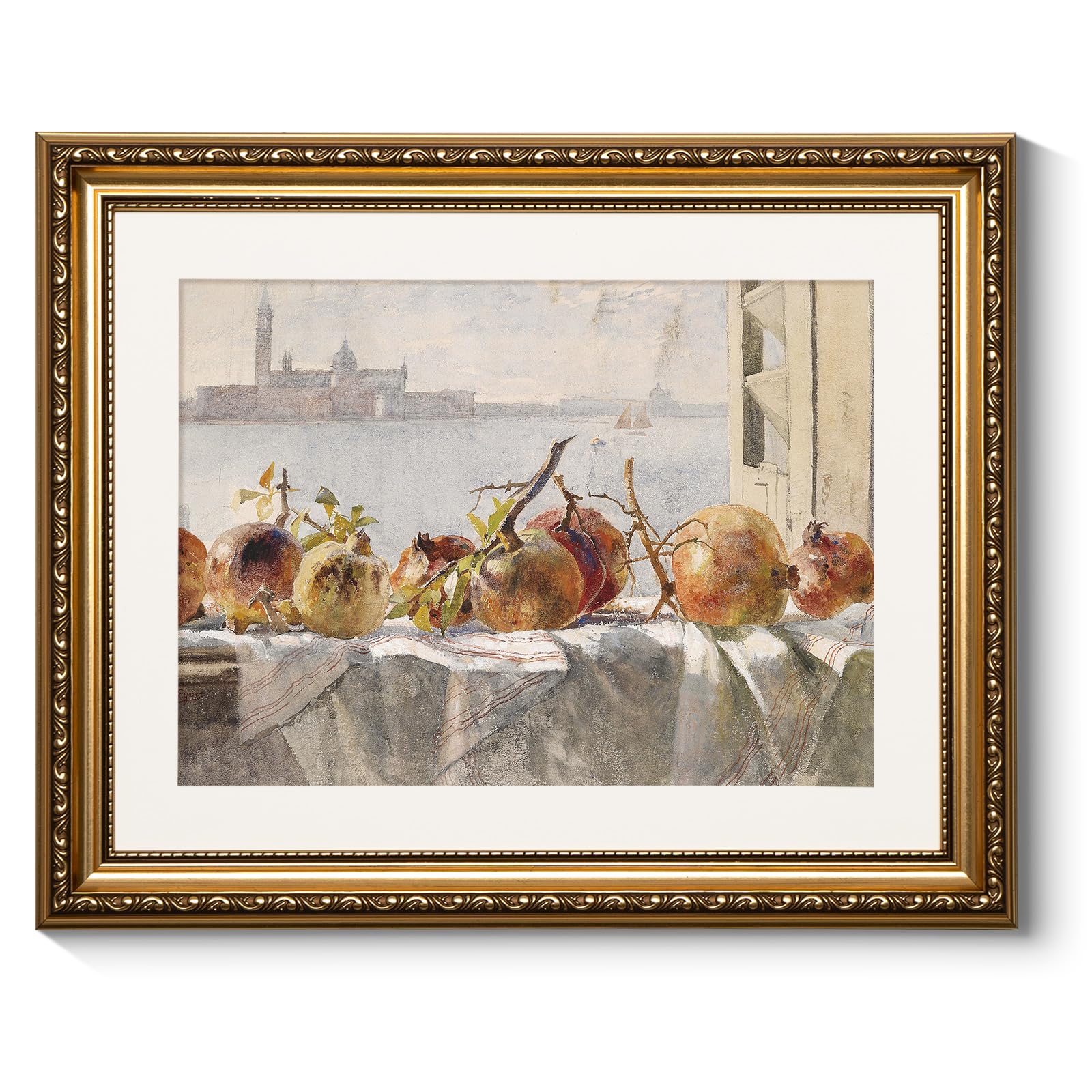 ARPEOTCY Gold Framed Pomegranates Wall Art, Living Room Bedroom Fruit Pictures Wall Decor, Farmhouse Retro Decor, Canvas Prints,
