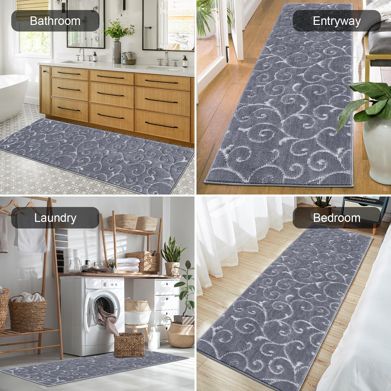 Hebe Bathroom Rugs Runner 70''X24'' Luxury Bath Mat Non Slip Long Bath Rugs For Bathroom Absorbent Microfiber Area Rug Runner Su