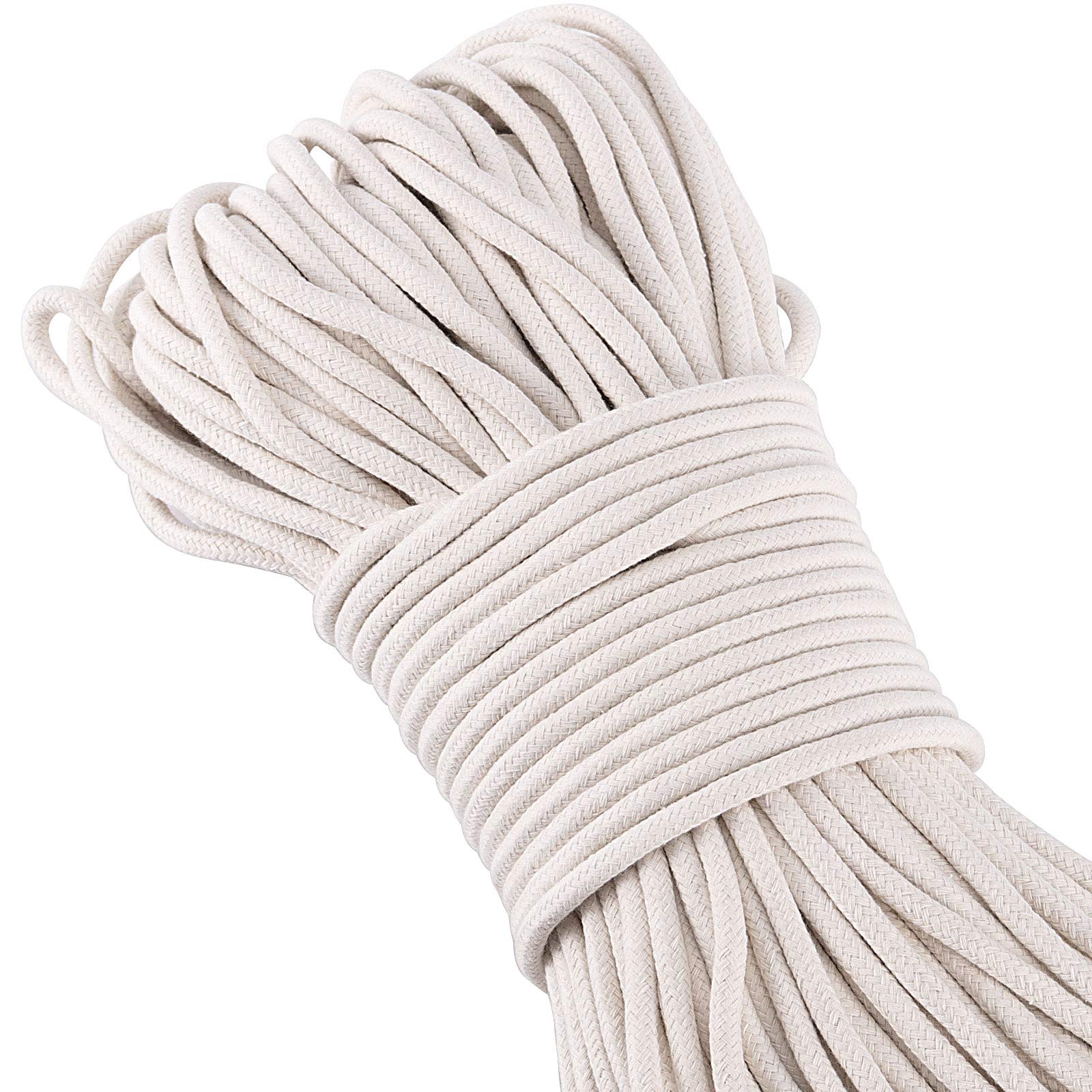 Zeonhei 328 Feet 1/4 Inch White Natural Cotton Rope, Cotton Clothesline Rope, All-Purpose Craft Rope For Clothes Hanger, Garden