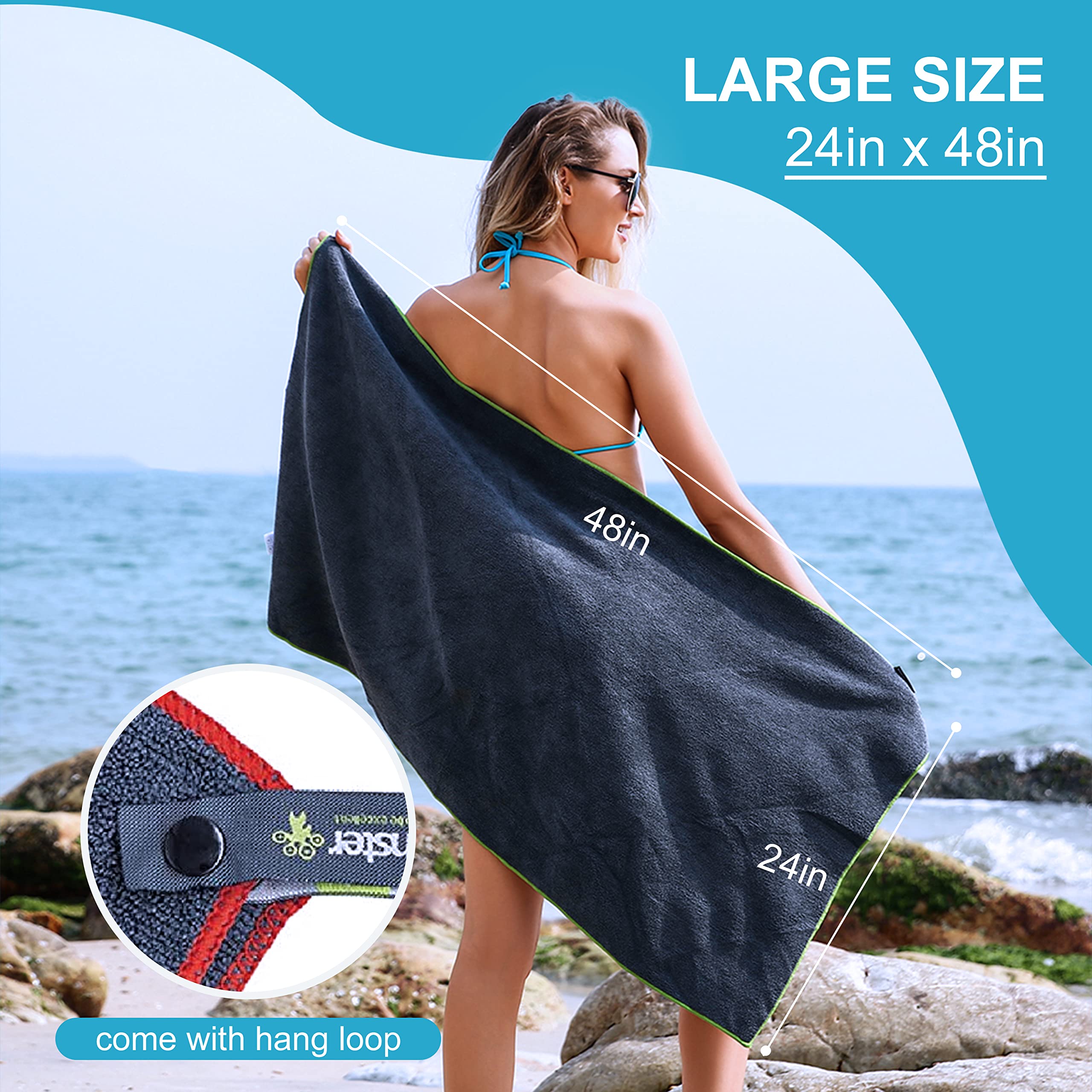 Monster 4 Pack Microfiber Camping Towel Quick Dry Super Absorbent Travel Portable Swim Towel with Waterproof Towel Bag  Lightweight Boat Towel for RV Sport Gym Beach Pool Family Trip