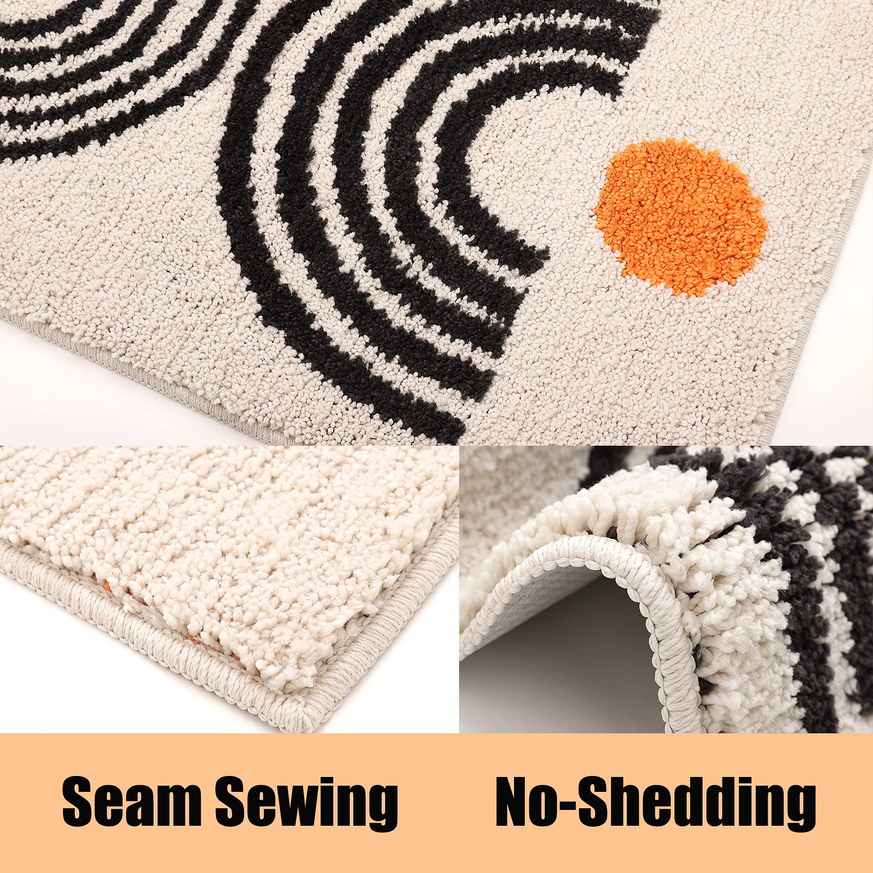 DBJOY Boho Bathroom Rugs Non-Slip Abstract Bath Rugs Microfiber Cute Mat Black Washable for Tube/Washbasin/Toilet (Beige-A  16''x24'')