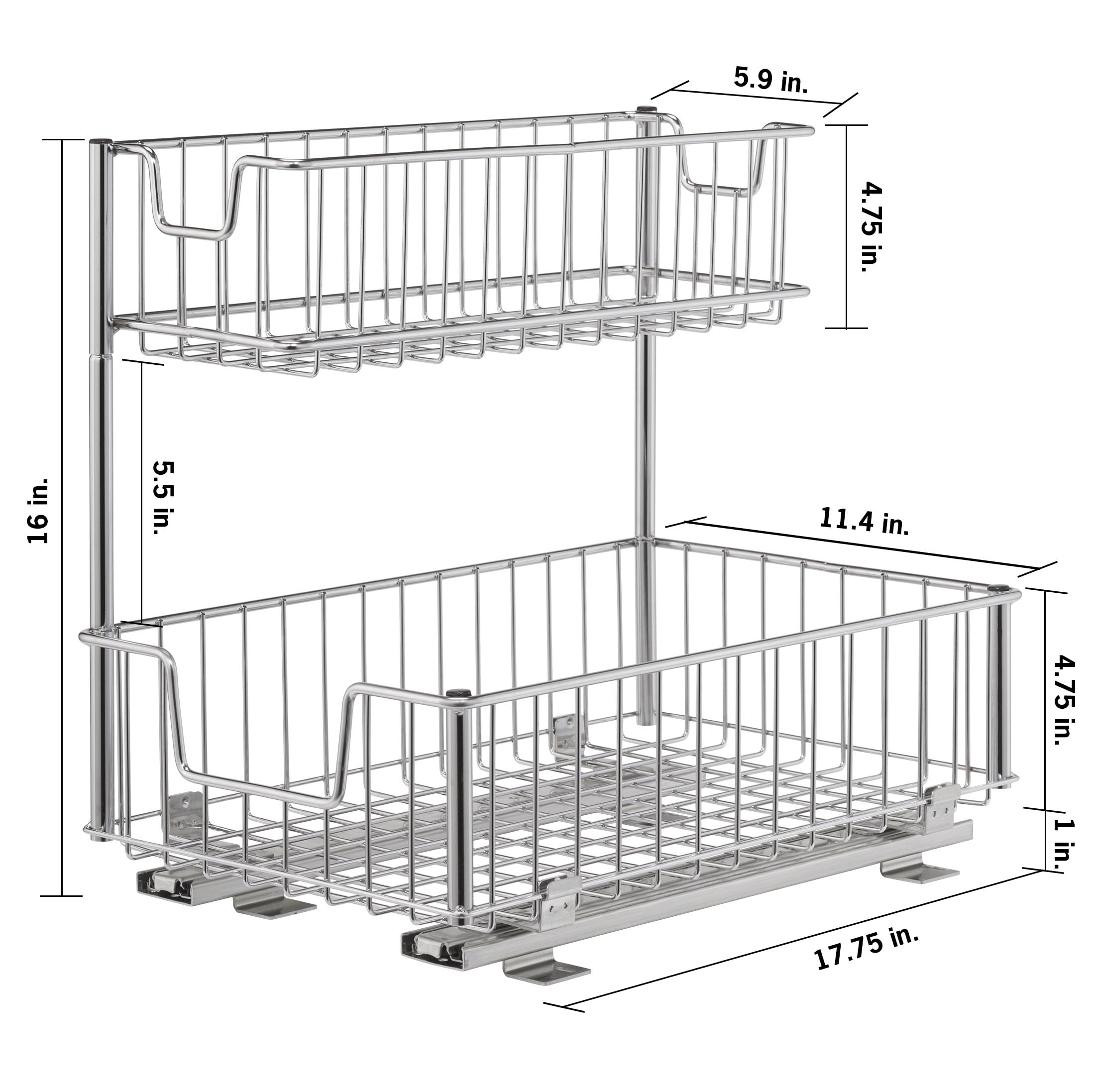 Trinity Sliding Undersink 2 Baskets For Kitchen And Bathroom Cabinet Organization And Storage, 50 Pound Capacity, 11.5    W X 17