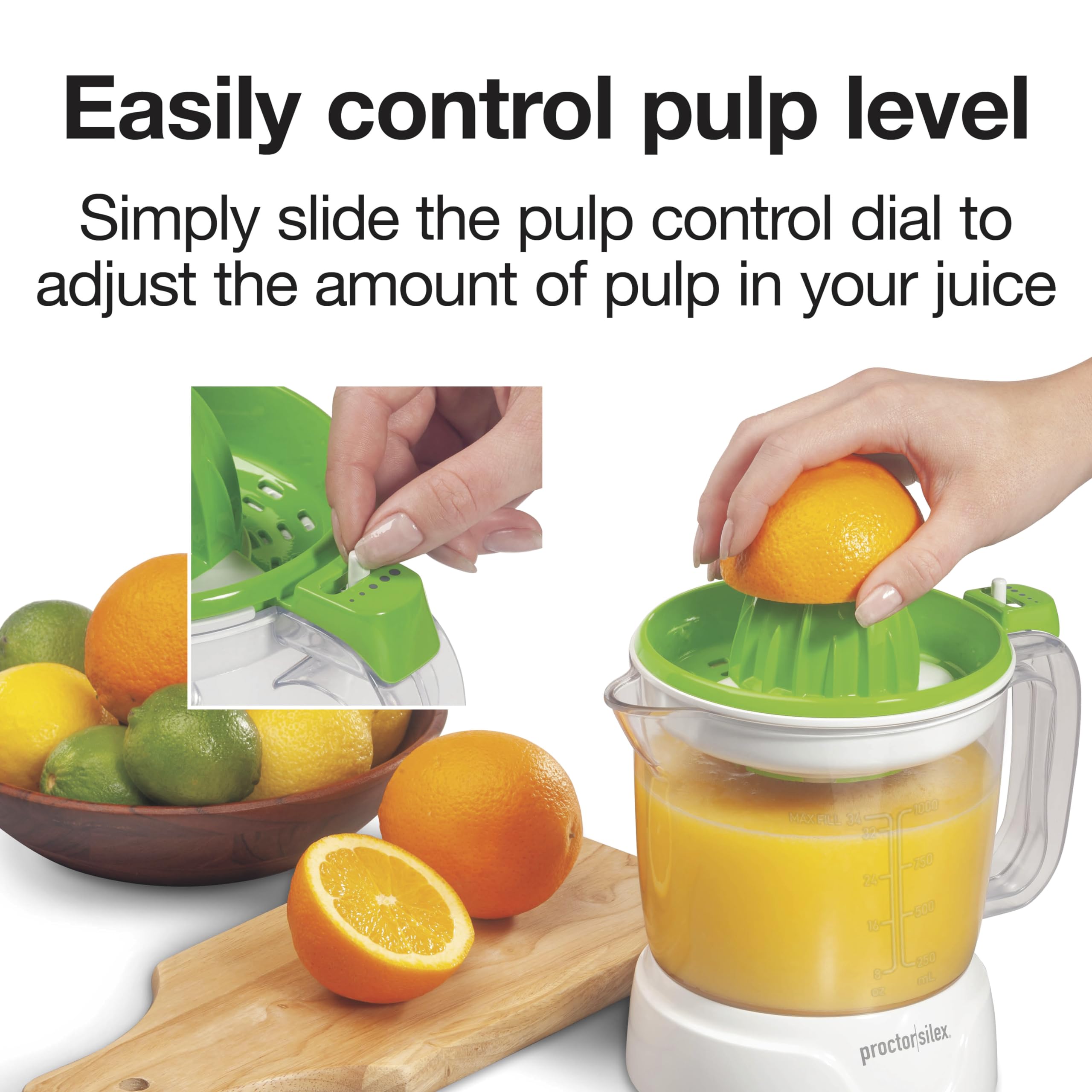 Proctor Silex Juicer Electric Citrus Juicer Machine, 34 Oz., For Orange, Lemon, Grapefruit Juice, White And Green (66340)