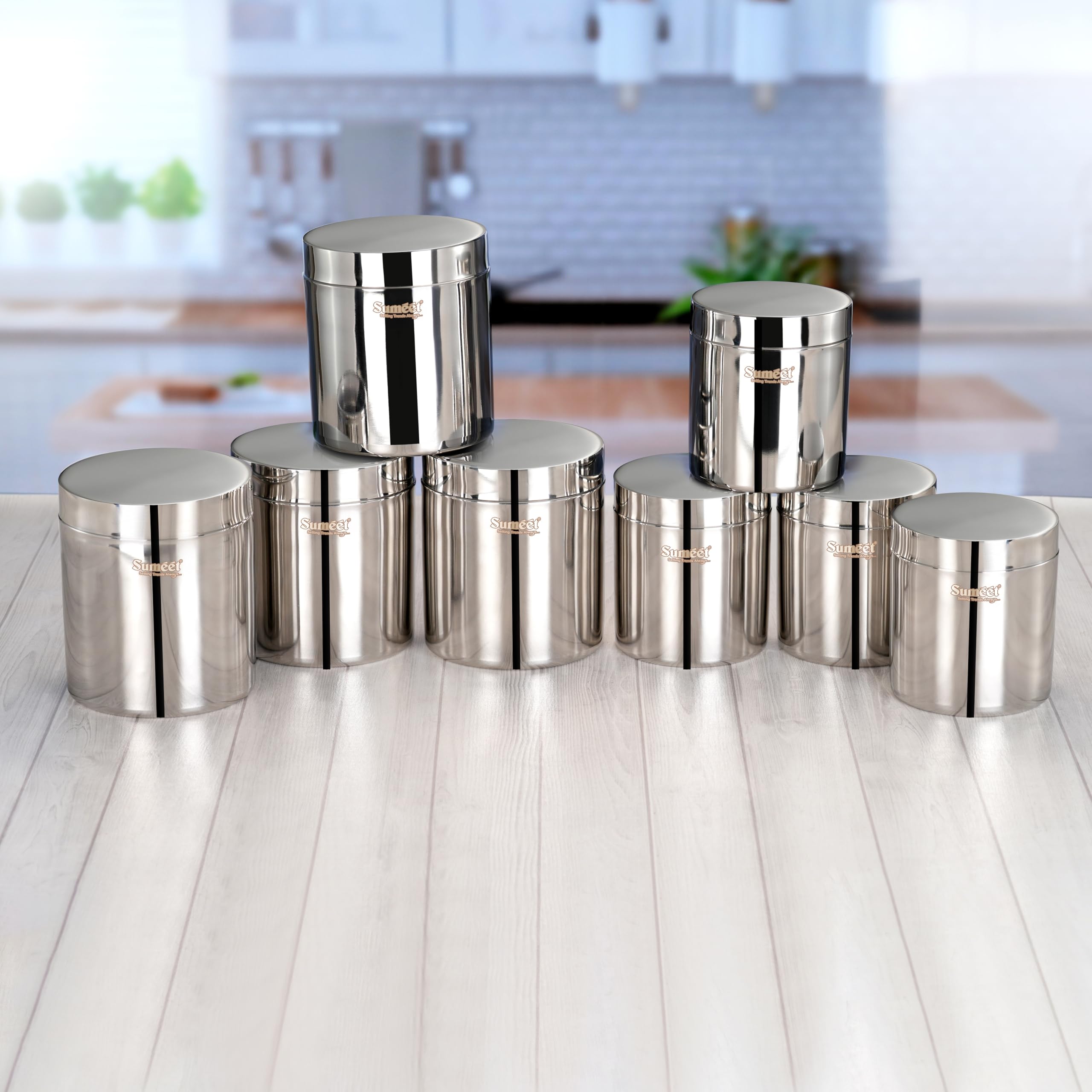 Sumeet Stainless Steel Containers/Jars/Dabba For Kitchen Storage With Lids  Set Of 8Pcs, 1250Ml + 1800Ml Capacity, 11.5Cm & 13.