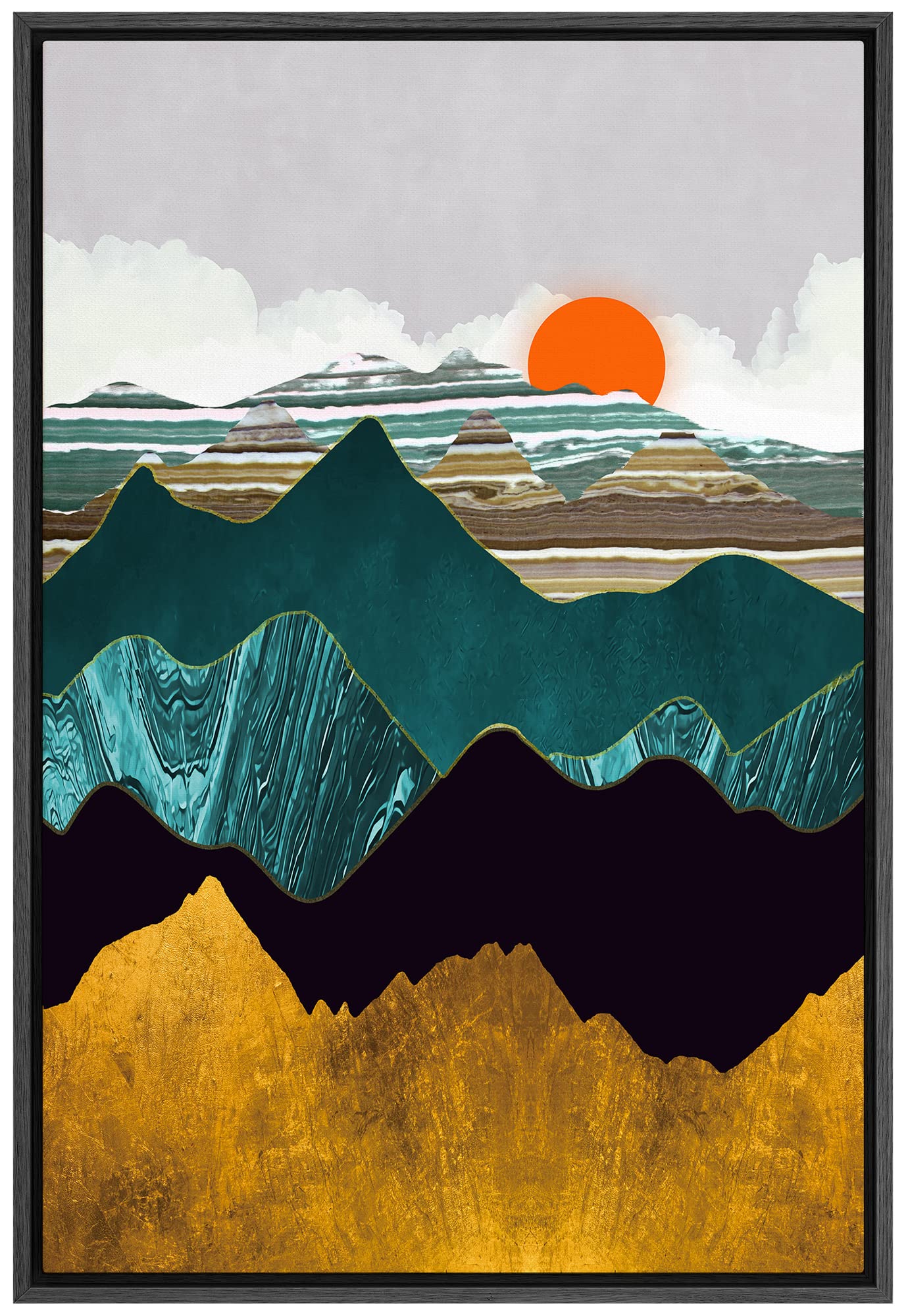 Signford Framed Canvas Print Wall Art Geometric Marble Mountain Landscape Nature Wilderness Illustrations Modern Art Decorative