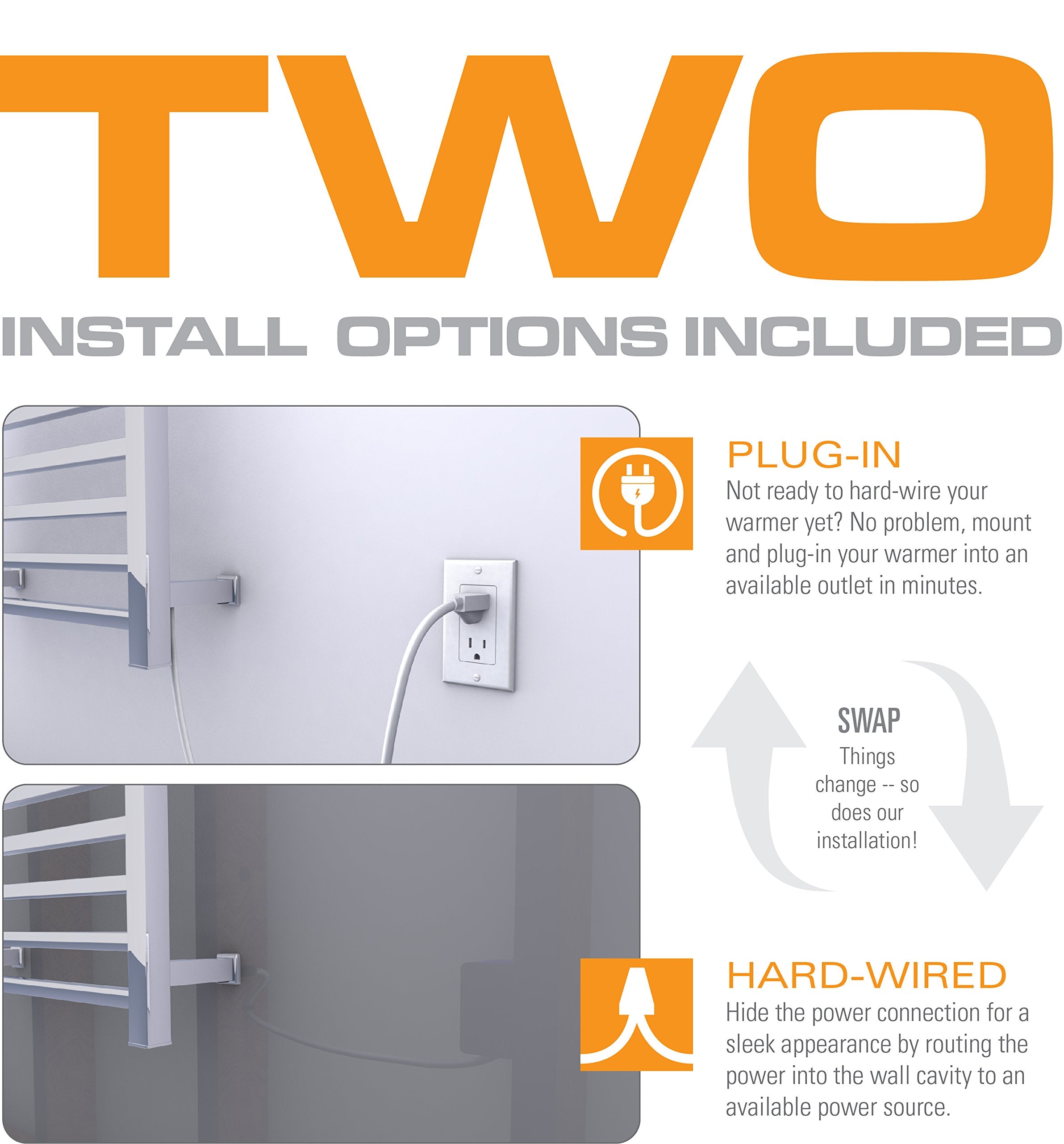 Brandon Basics Wall Mounted Electric Towel Warmer With Built-In Timer And Hardwired And Plug In Options (Polished)