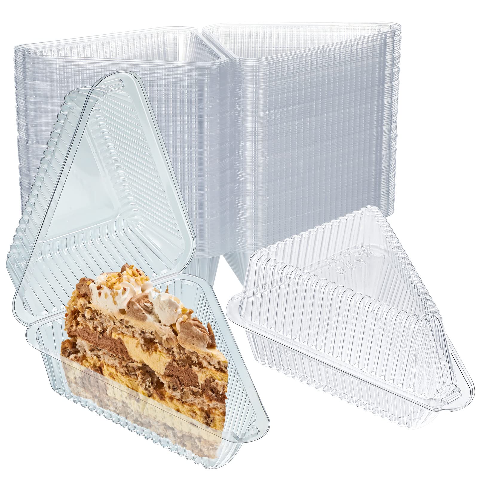 100 Pcs Pie Container with Lid Clear Plastic Medium Dome Hinged Lid Single Slice Container for 7-10 Diameter Cake or Pie, Desser