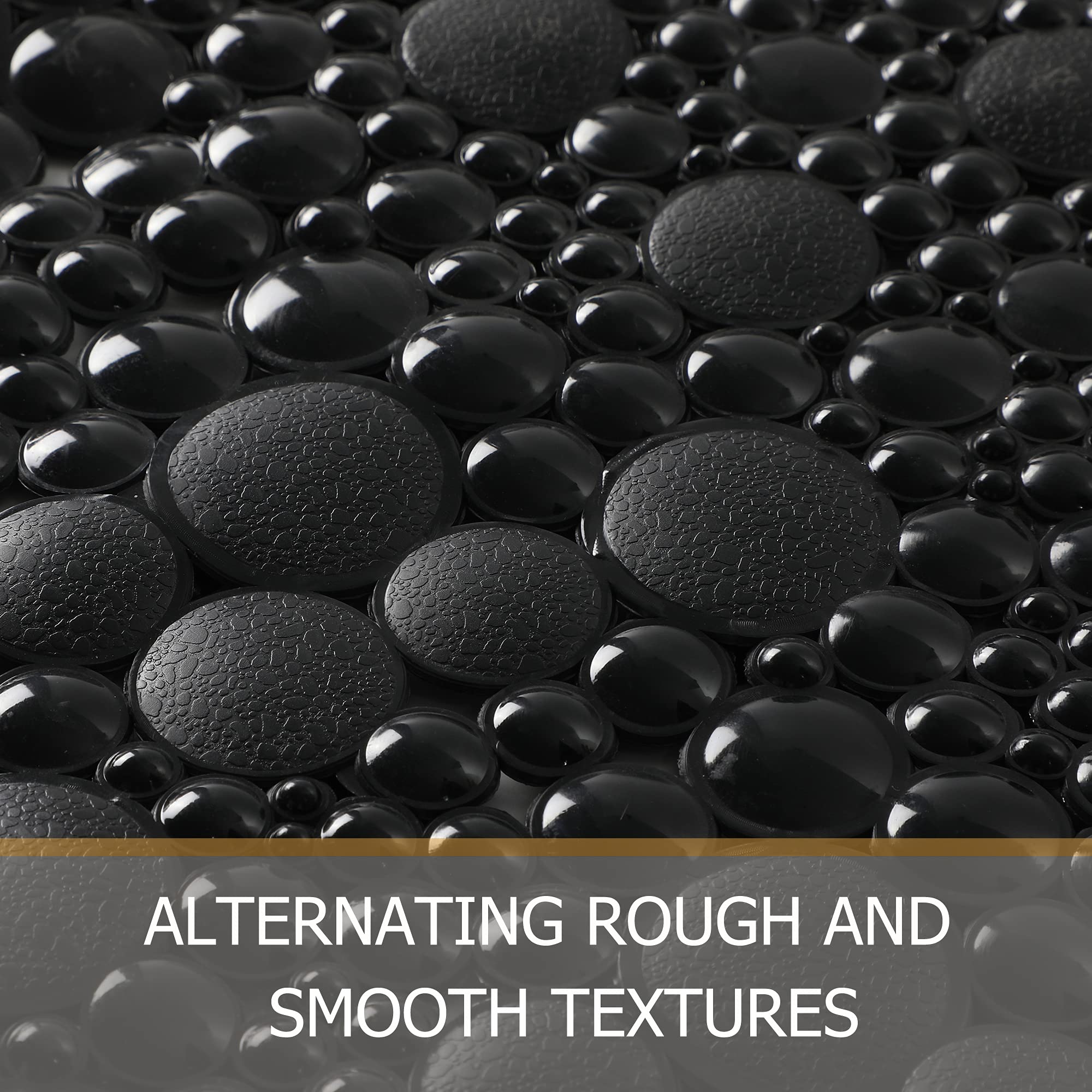 Mantto Extra Long Pebble Bath Tub Shower Mat 34.2 x 15.7  Bathmat Non-Slip with Suction Cups  Machine Washable  Bathroom Mats  Smooth/Non-Textured Surface Only (34.2'' x 15.7''  Black)