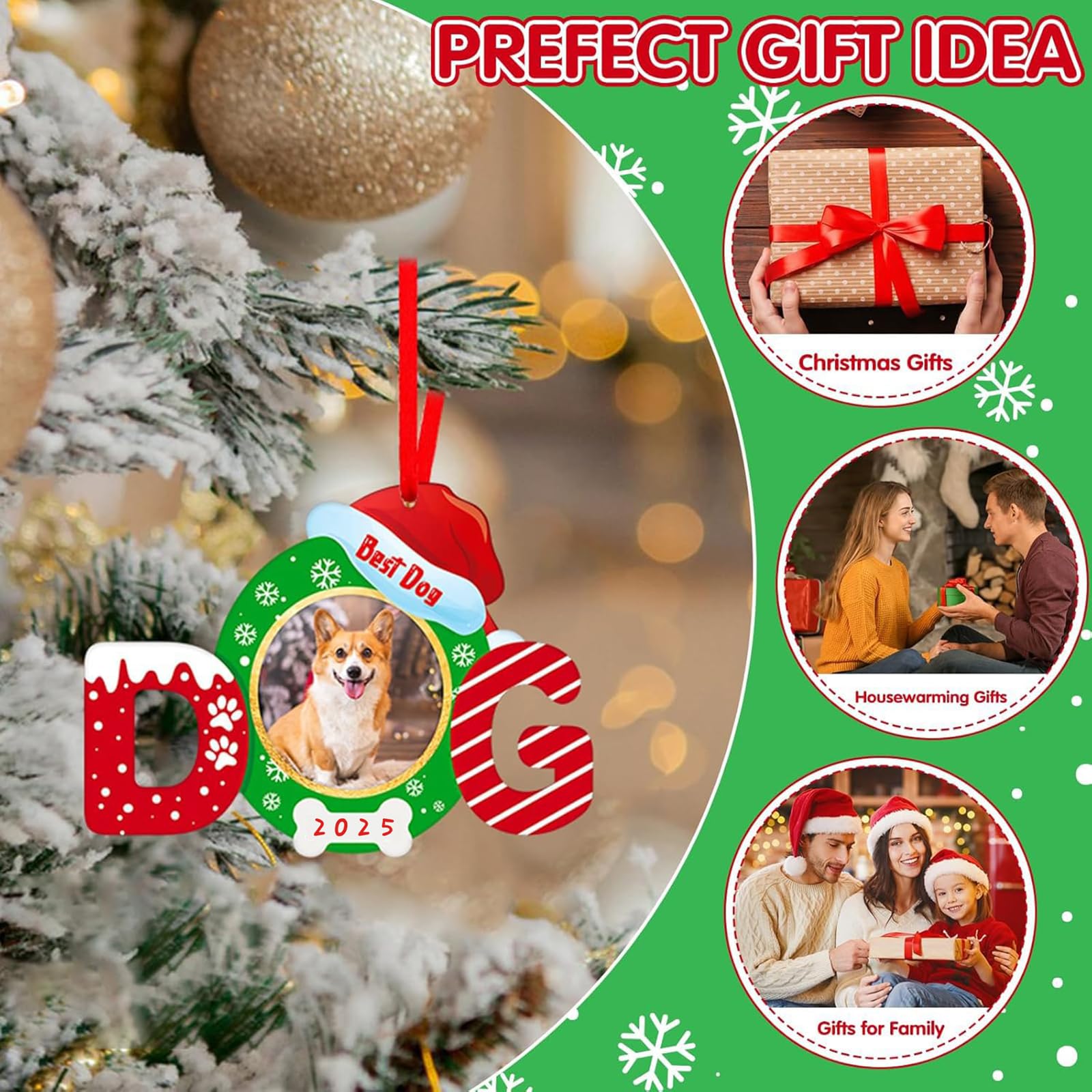 FaCraft Christmas Picture Frame for Dog - 2025 Christmas Ornaments Best Dog Ornaments for Xmas Tree Decorations Pet Puppy Orname