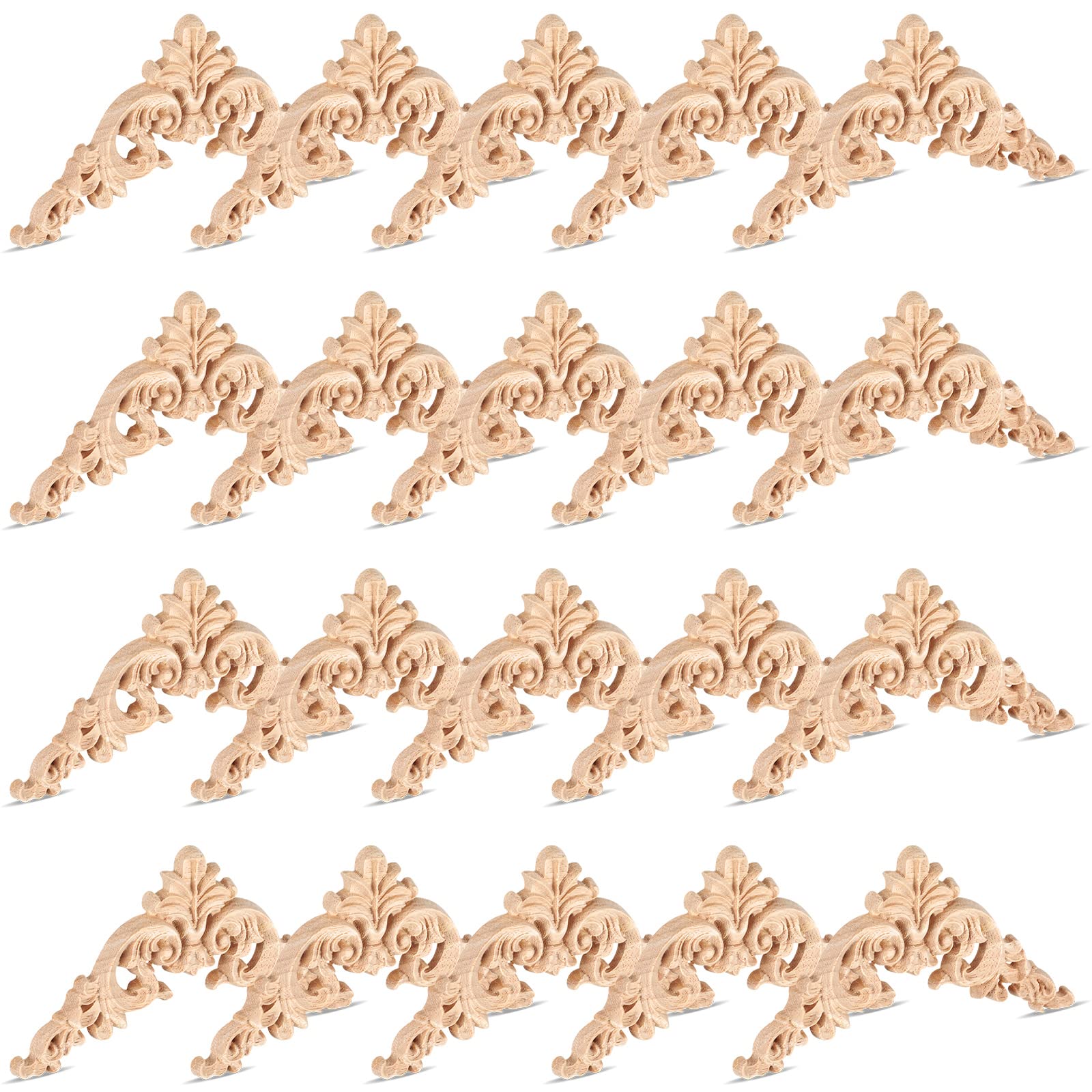 20 Pcs Wood Applique Corner Onlay Decorative Wood Applique Diy Wooden Carved Corner Unpainted Wooden Carved Corner Decals Wood C