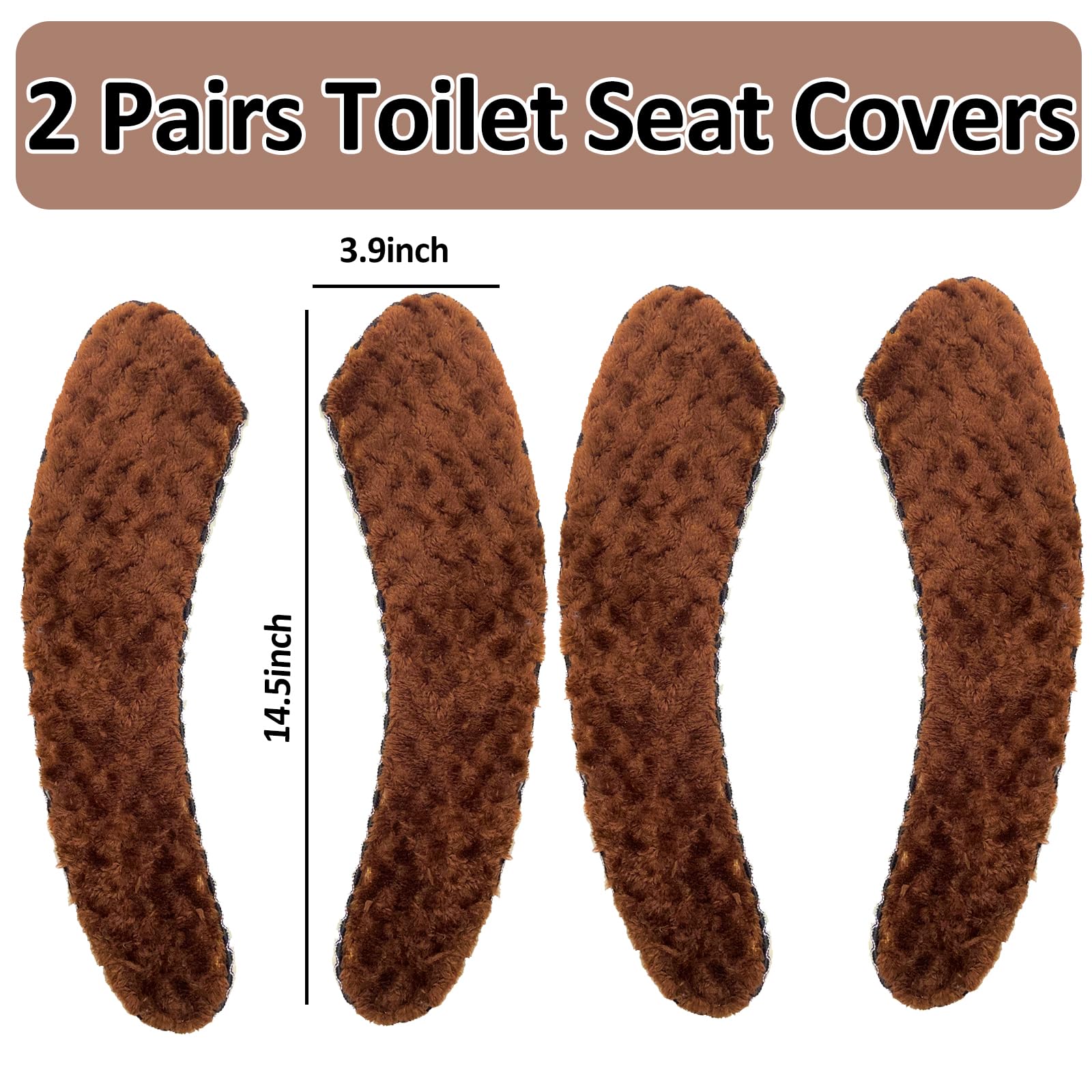 Timecity 2Pairs Plush Warm Thick Padded Toilet Seat Cover Mat Non Slip Soft Toilet Seat Cushion Washable Bathroom Warmer Static