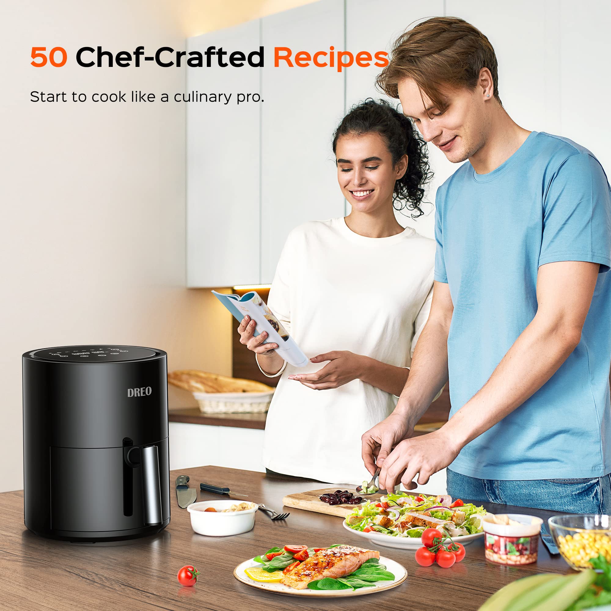 Dreo Air Fryer 4L, Black - 9-in-1 Digital Cooker, Stainless Steel, 450℉, 50 Recipes, Model DR-KAF002