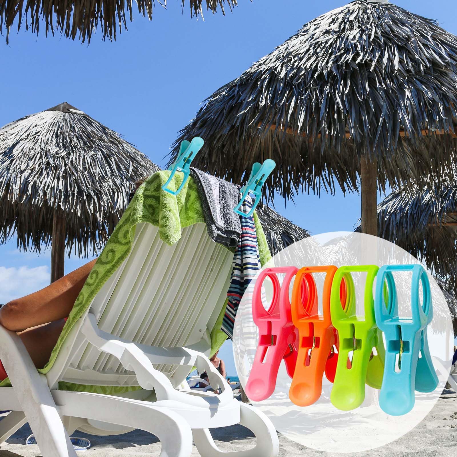 Higift 8 Pack Beach Towel Clips For Beach Chairs, Large Pool Chair Clips For Towels-Cruise Essentials, Plastic Clothes Pins To K