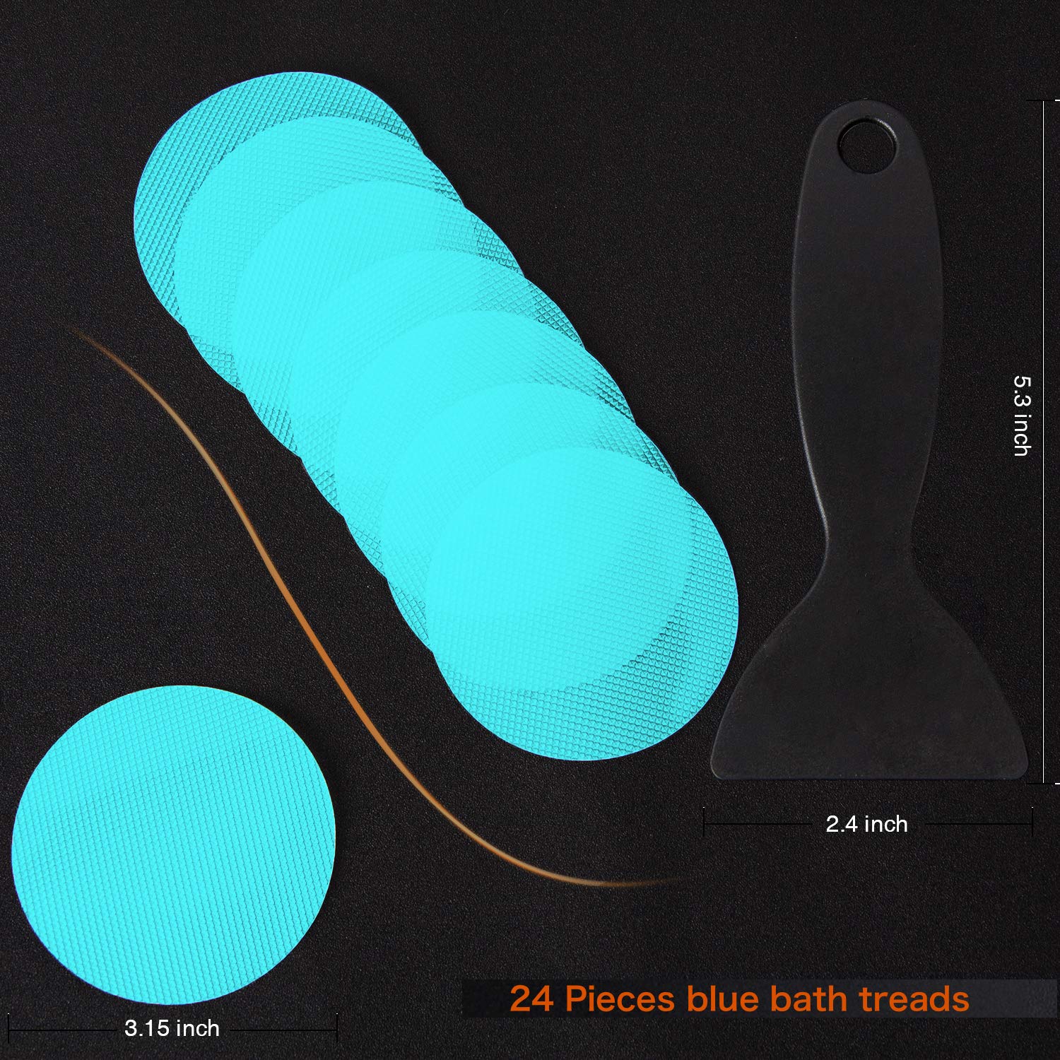 Secopad Non-Slip Bathtub Stickers, 24 Pcs Safety Bathroom Tubs Showers Treads Adhesive Decals Scraper (Blue)