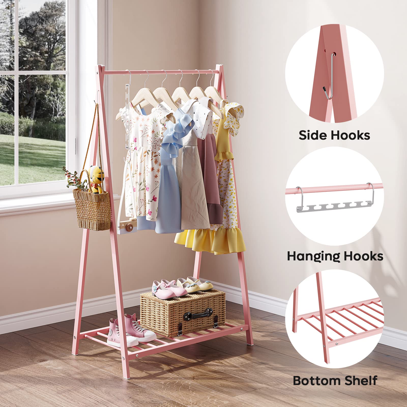 Bestier Kids Clothing Rack - Kids Costume Garment, Bottom Storage Shelf, Small Metal Dress Up Rack For Baby, Toddler, Children,