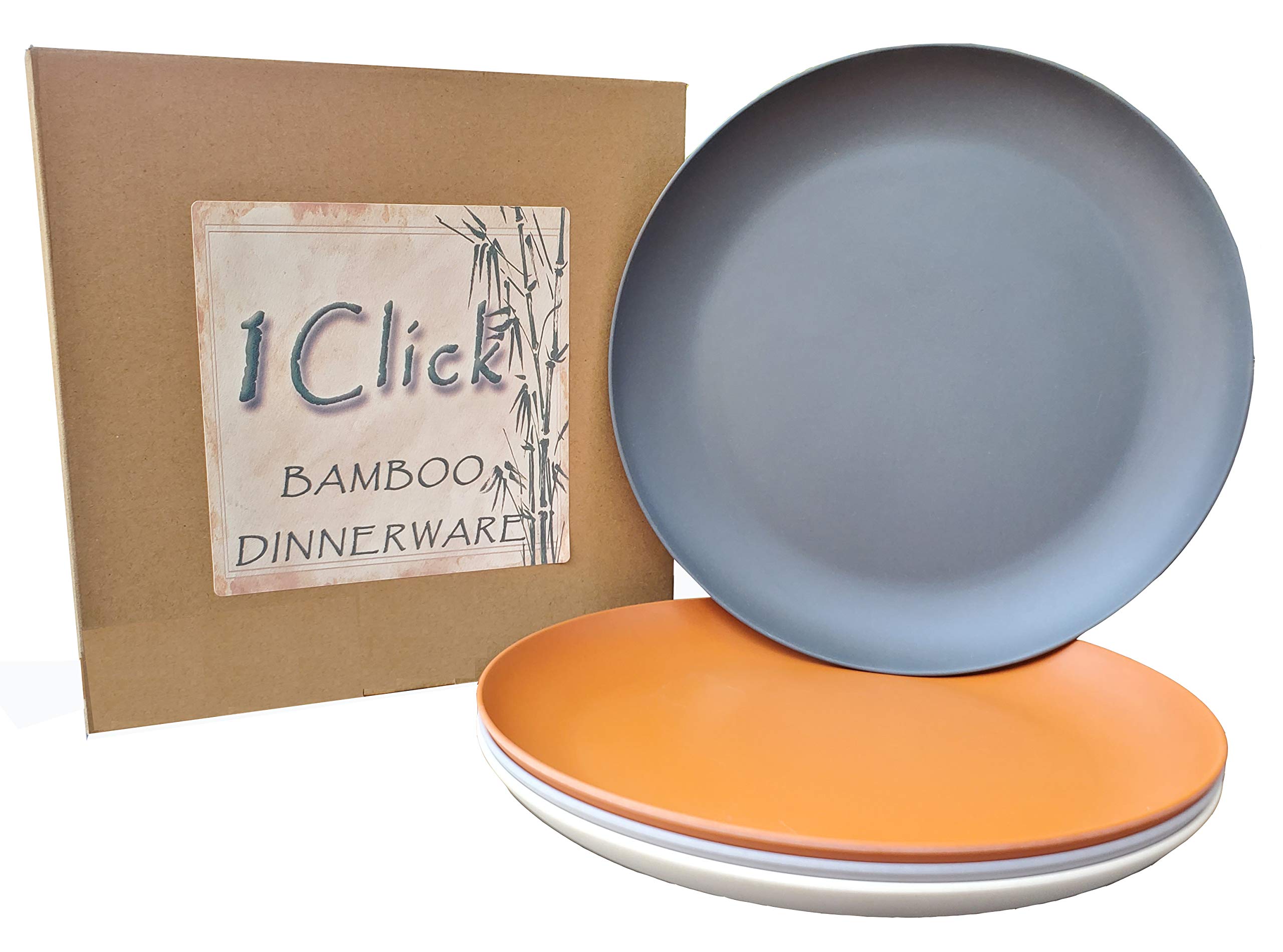 1 Click Bamboo Fiber 10 Inches Dinner Plates, Set Of 4, 4 Color, Modern Bamboo Fiber Dinnerware For Indoor And Outdoor Events