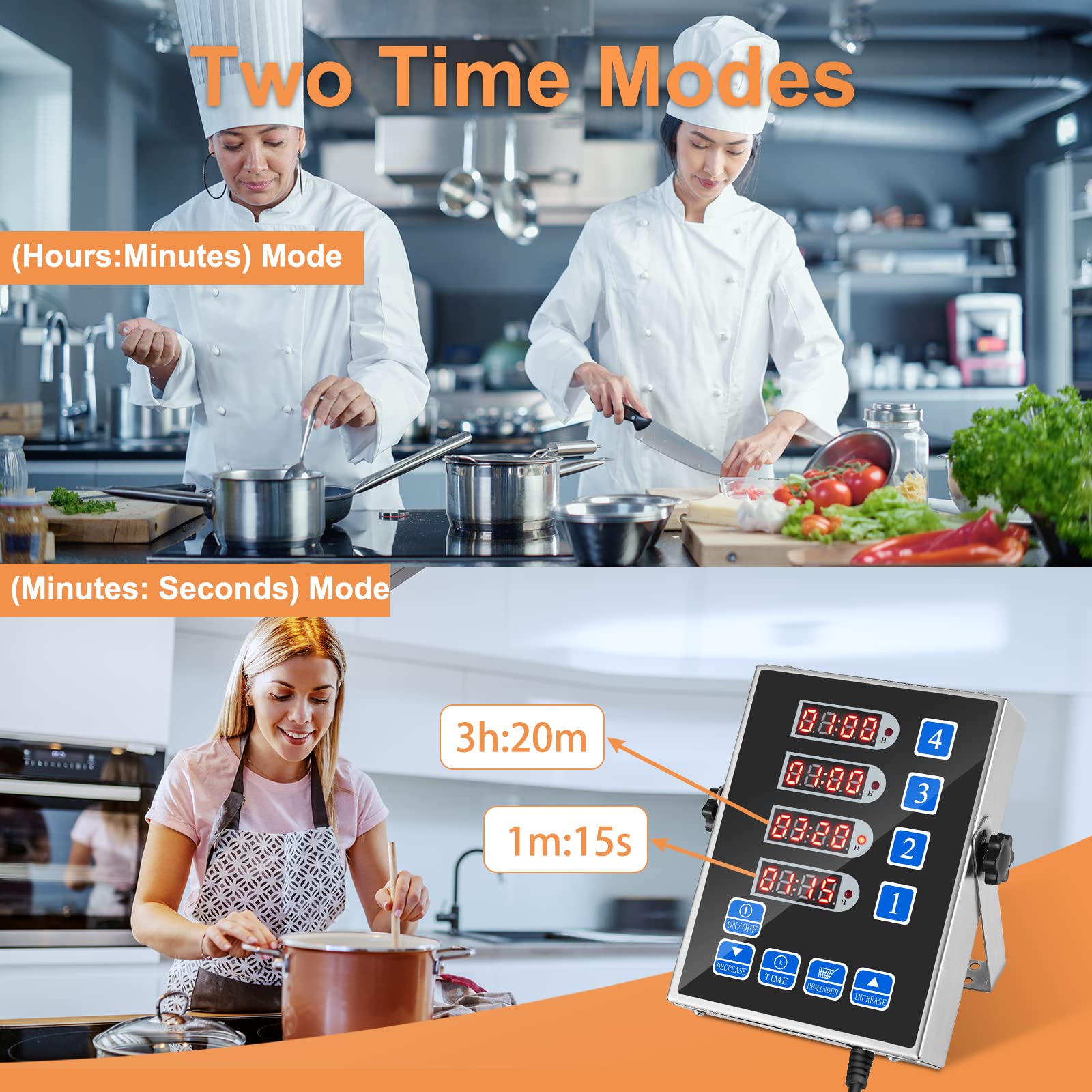 Yooyist Kitchen Timer Commercial Restaurant Cooking Timers Digital 4 Channel Loud Reminder Heavy Duty Stainless Steel For Food F