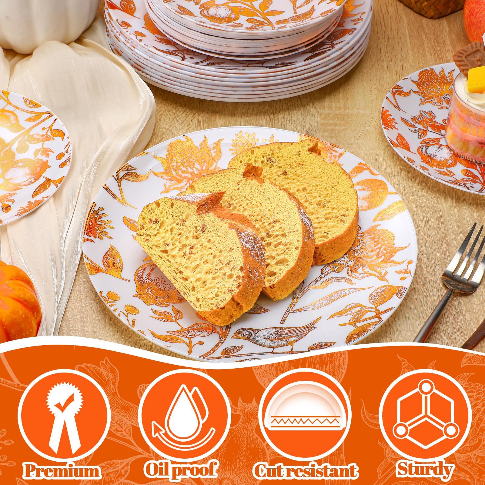 Suclain 60 Pcs Brown Fall Pomegranate Plastic Plates Thanksgiving Wedding Party Decoration Bulk 10.25 7.5 Dessert Dinner Dis