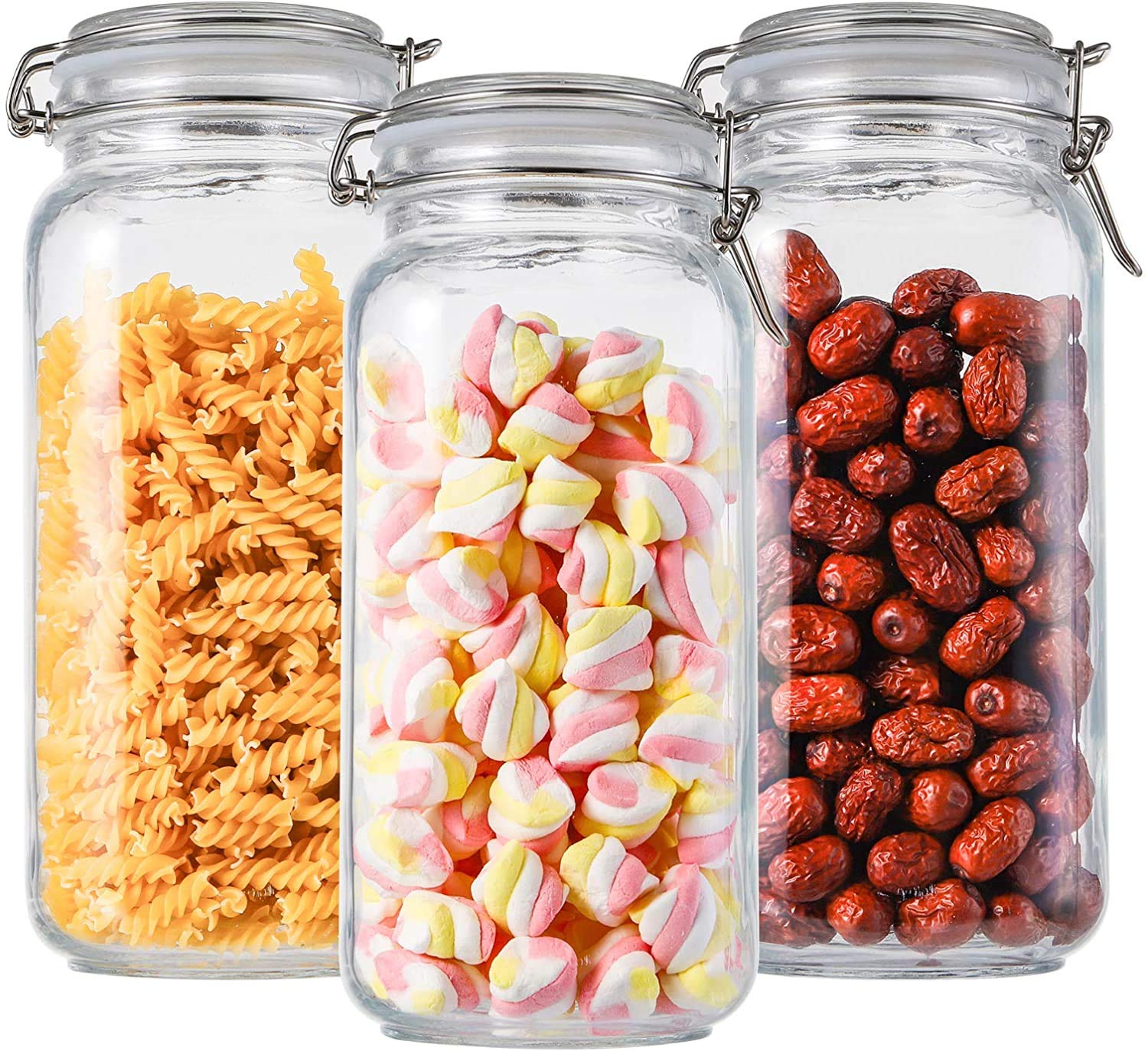 Om Kraft Sales 1500 Ml Kitchen Clamp Buckle Lid Glass Jars For Cereal Pickle Snack Storage Square Glass Jars Tank Container(3)