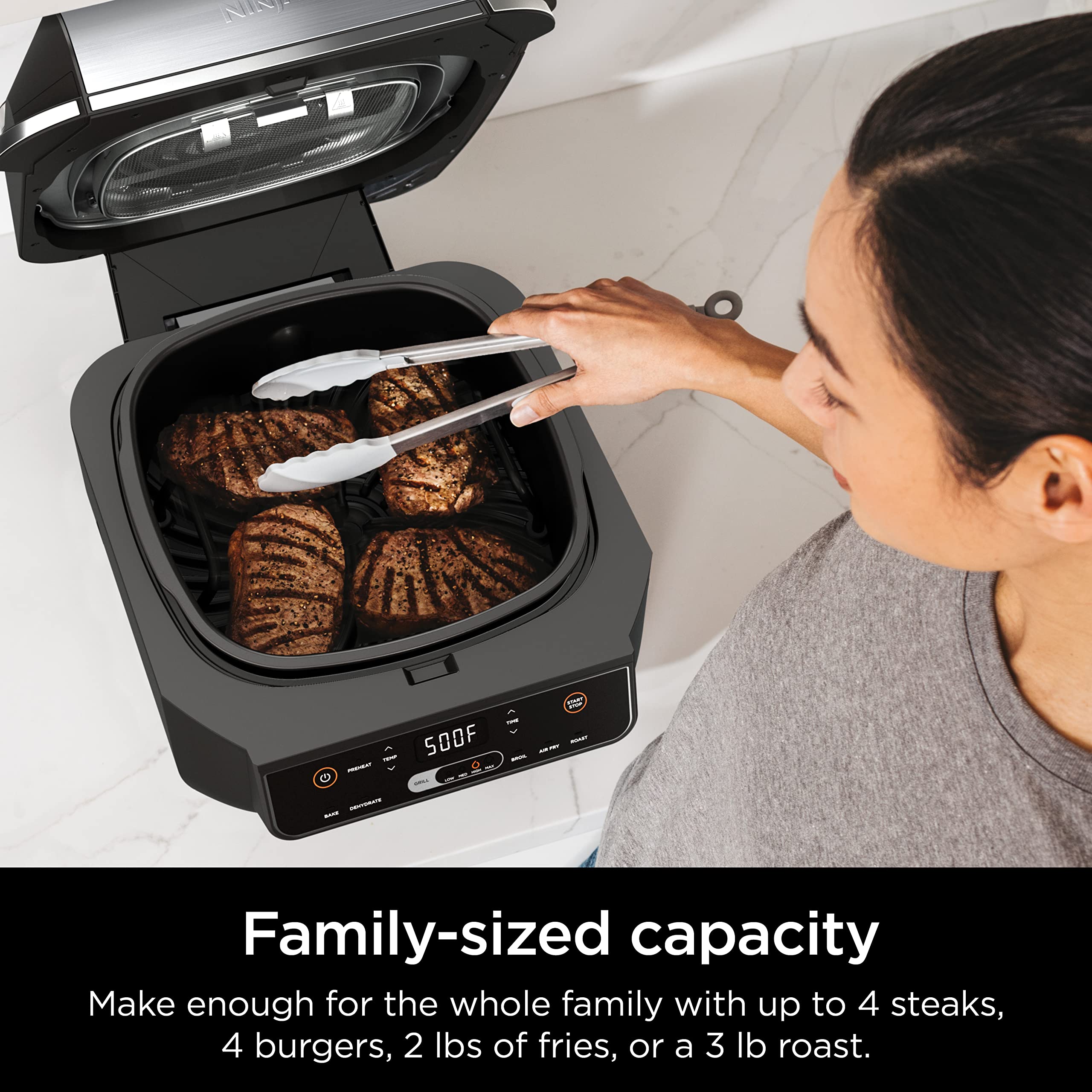 Ninja Eg201 Foodi 6-In-1 Indoor Grill With Air Fry, Roast, Bake, Broil, & Dehydrate, 2Nd Generation, Dishwasher Safe, Black/Silv