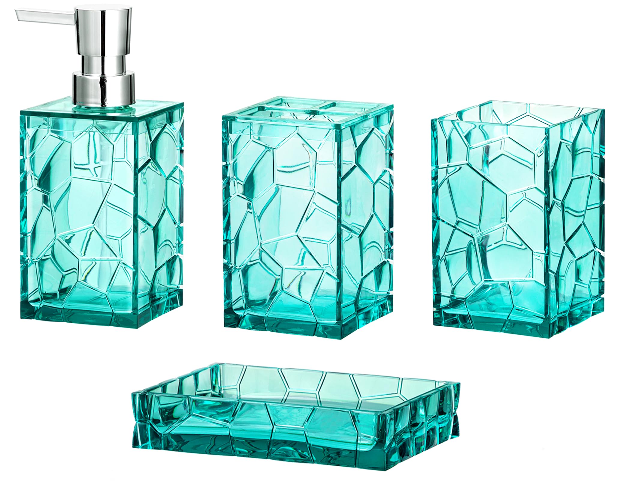 Oyydecor Acrylic Bathroom Accessories Set, 4 Pcs Bathroom Vanity Accessory Set With Tumbler, Soap Dish, Soap Dispenser And Tooth