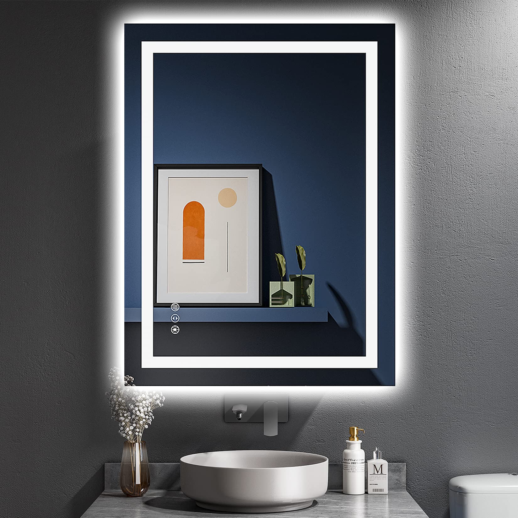 Yeelait Led Bathroom Mirror With Lights 24X32 Inch Front And Backlit Lighted Vanity Mirror For Bathroom Wall With 3 Colors Dimma